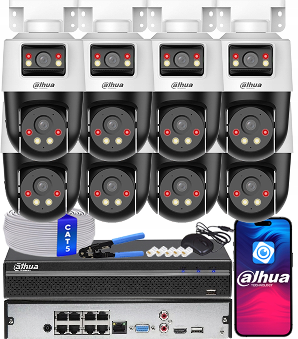 Zestaw Do Monitoringu 8 Kamer Dahua 4Mpx IPC-PTS1439B-E2-S-PV Ai Dual Light