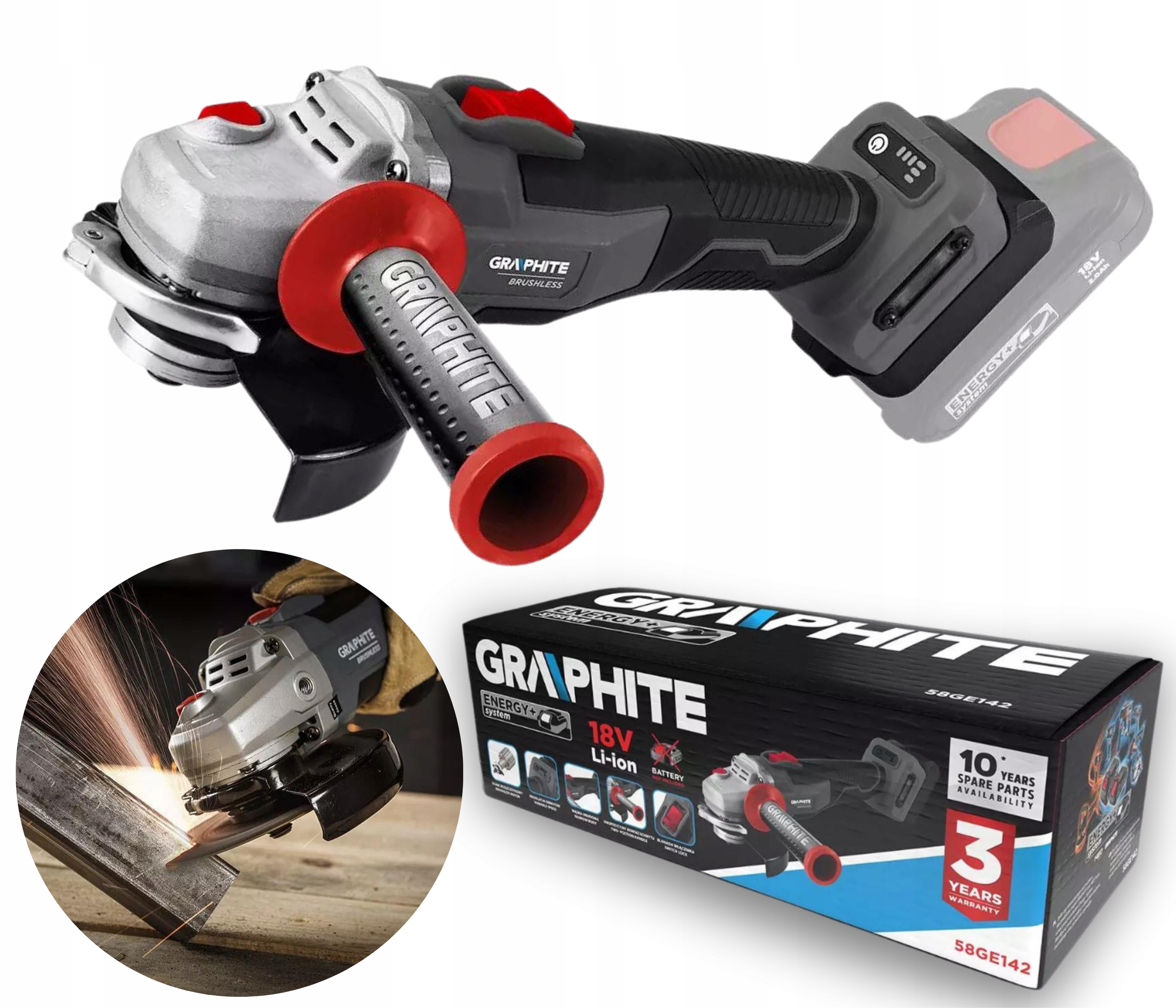 Szlifierka kątowa 125mm bezszczotkowa akumulatorowa Energy+ kątówka