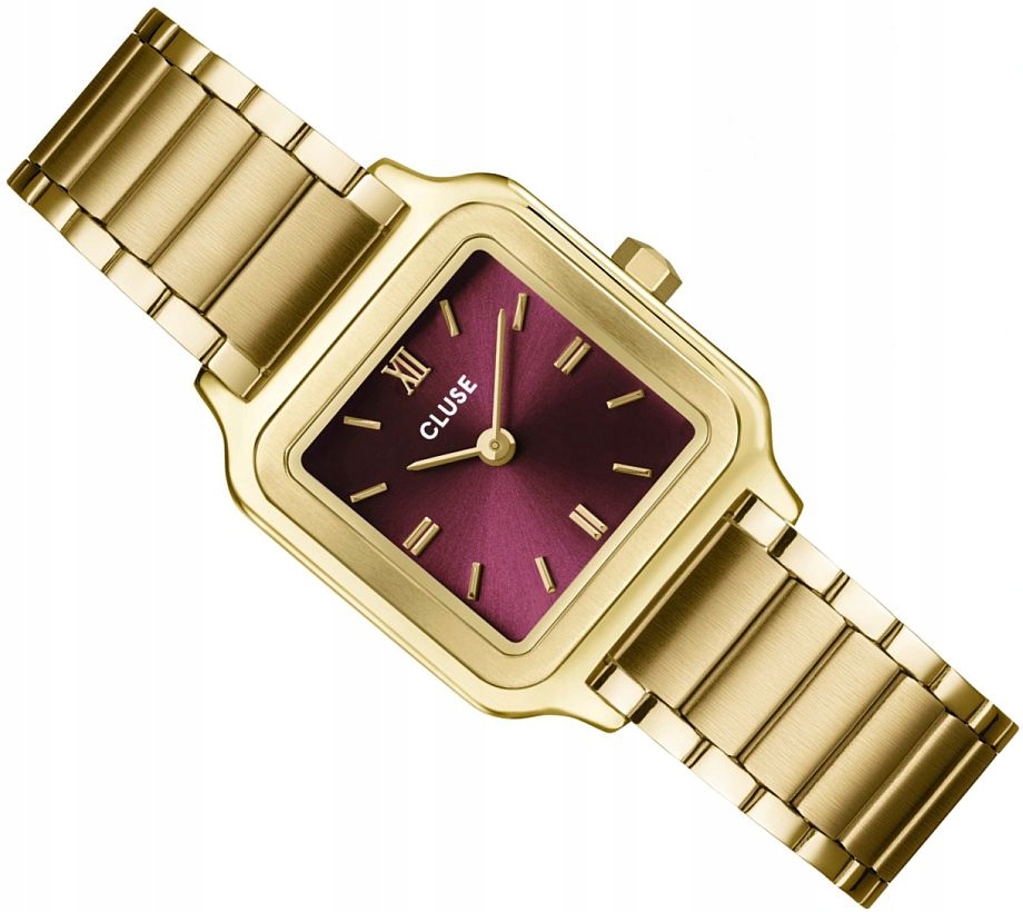 Elegantní A Módní Hodinky Cluse CW11812 Čtvercové Burgundsko-zlaté 24 mm