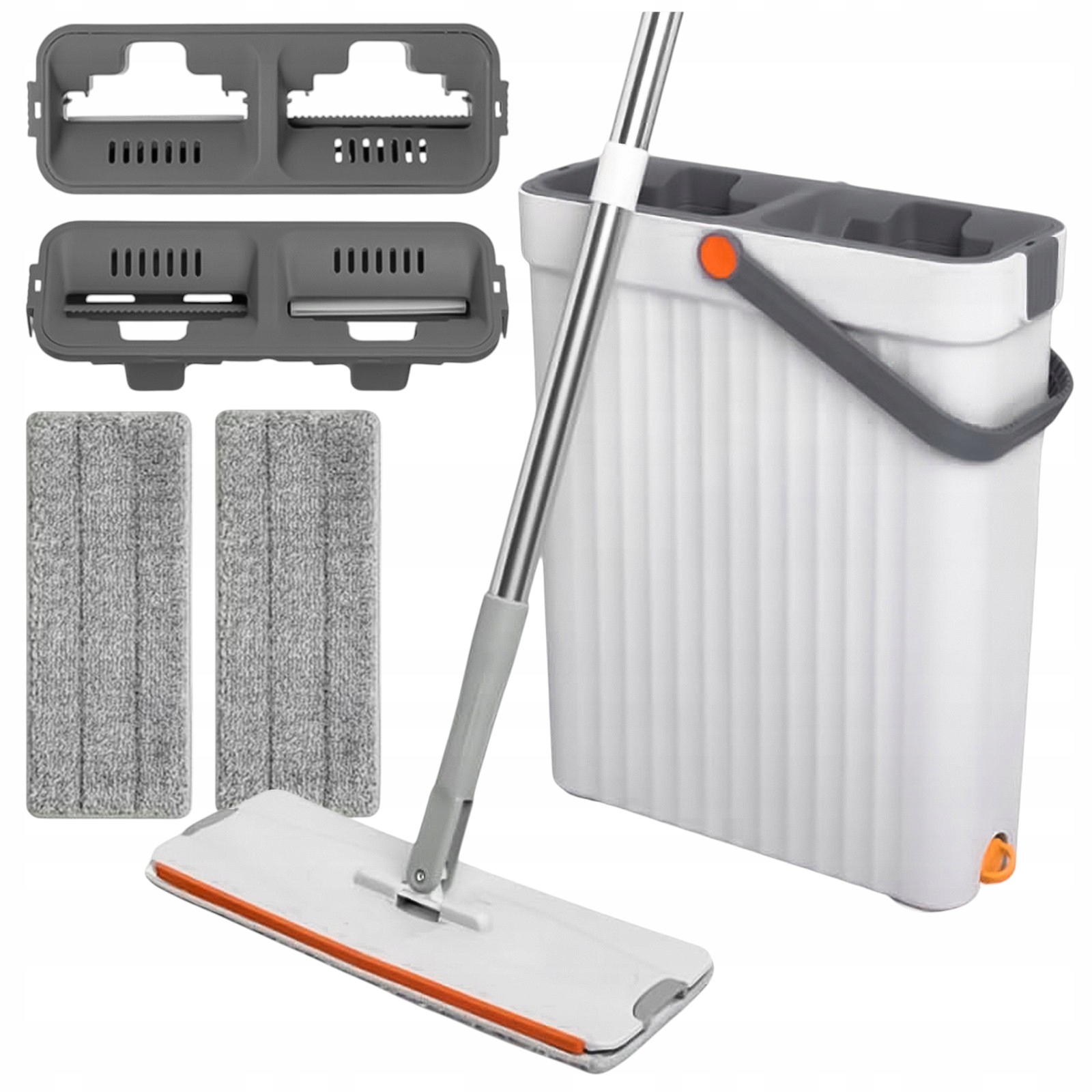 Mop Płaski Z Wyciskaczem Do Podłogi Dwukomorowe Wiadro 2 Wkłady Chłonne