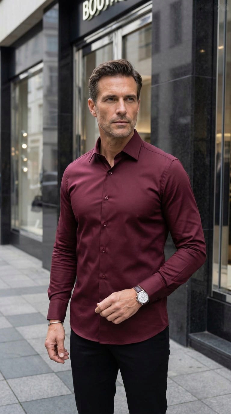 Ego Man košile pánská S0150-06 slim fit M bordó