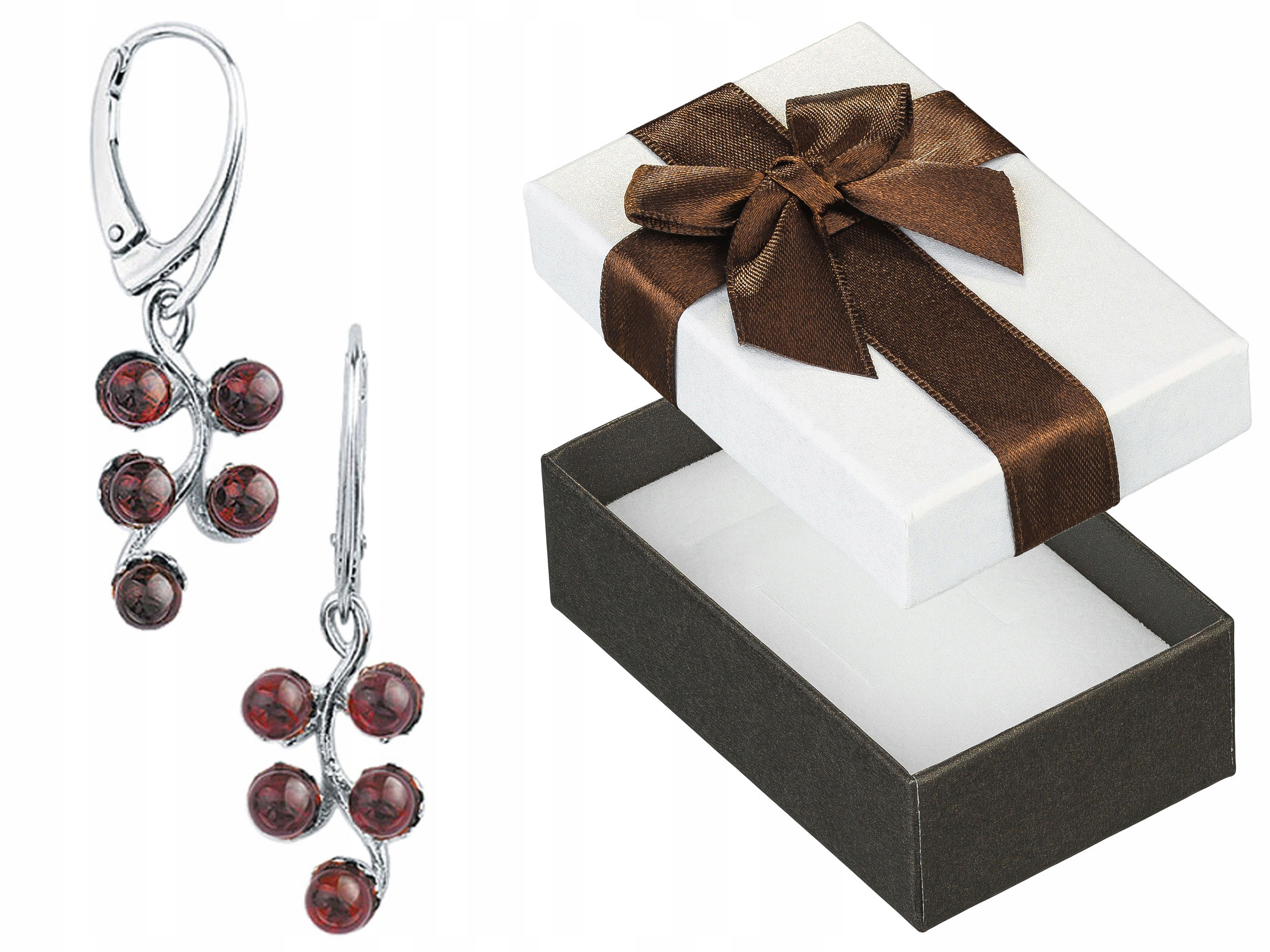 Stříbrné Náušnice Závěsné s jantarem Hroznové Víno Anglické zapínání Stříbro