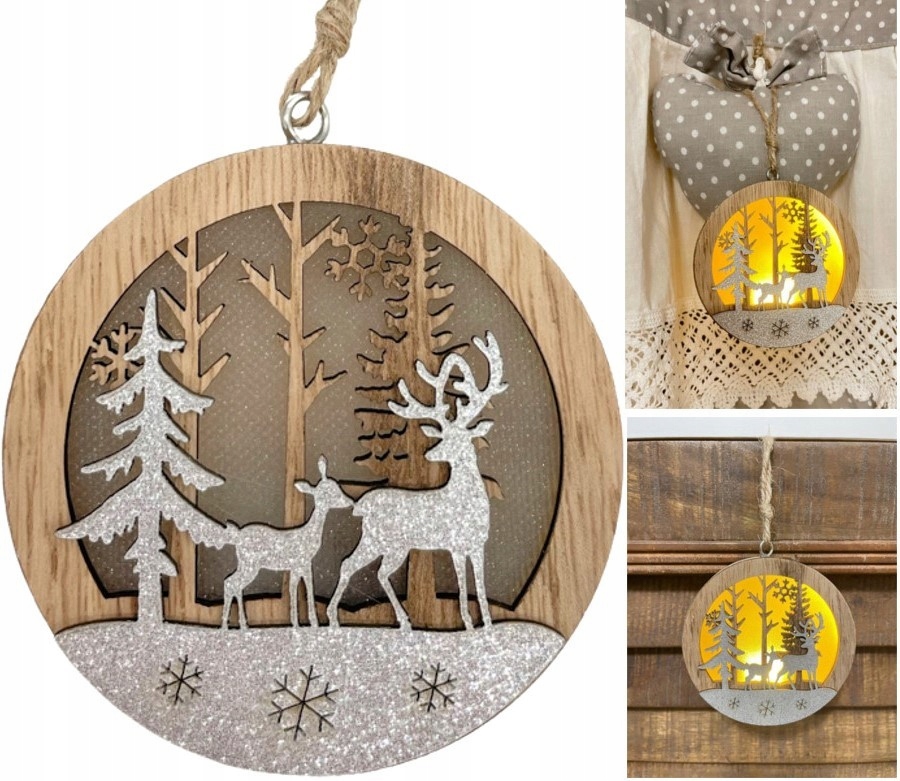 

Zawieszka Ozdoba Świąteczna Drewniana Led Renifer
