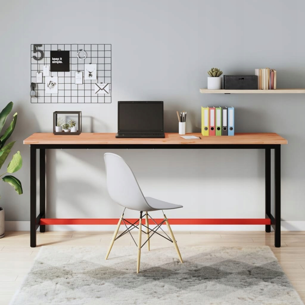 STÓŁ ROBOCZY 200X55X81,5CM LITE DREWNO BUKOWE I METAL