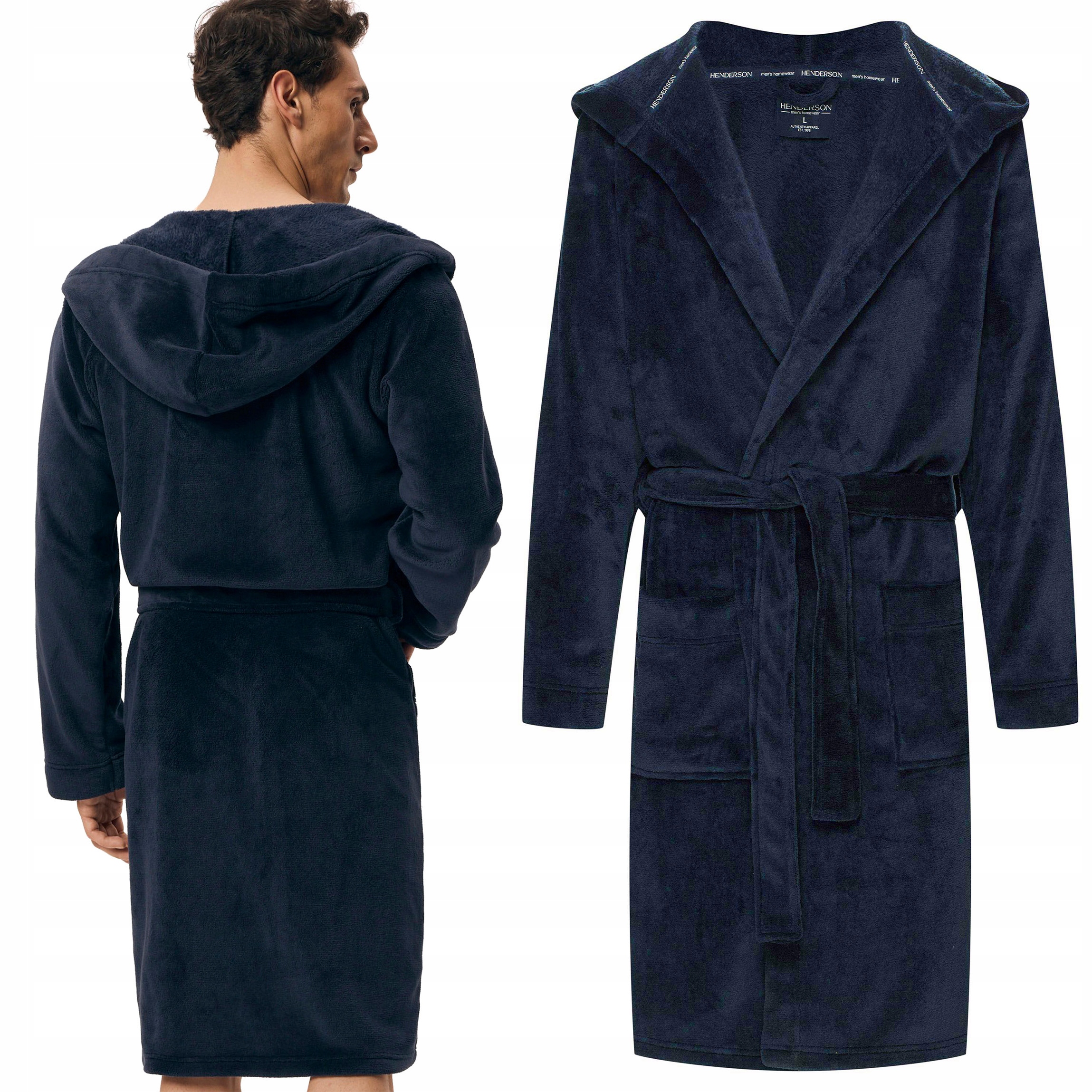 Pánský fleecový župan s kapucí Henderson Pohodlný, teplý, vázaný L