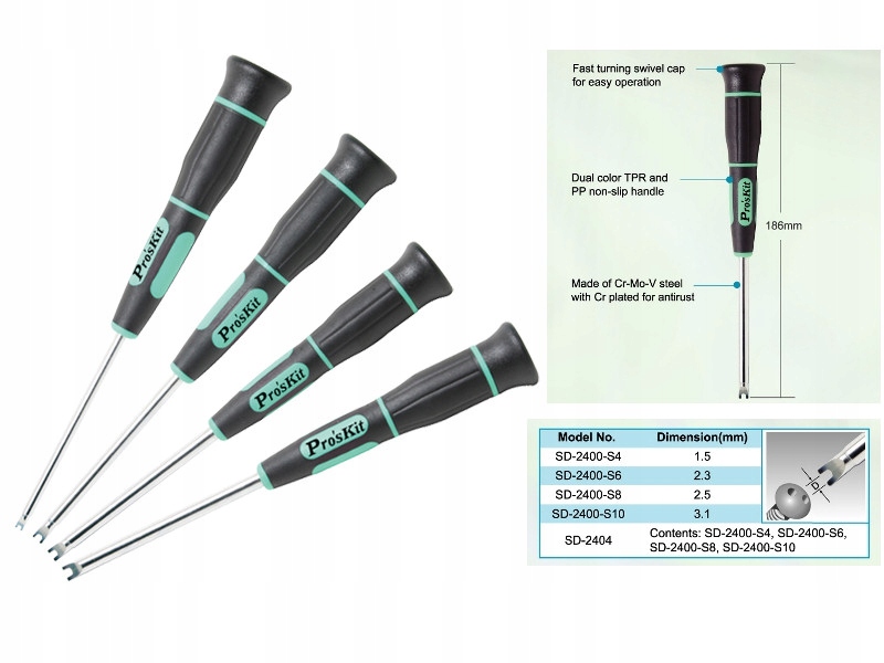 Zestaw wkrętaków Typu U Spanner S4, S6, S8, S10 SD-2404 Proskit