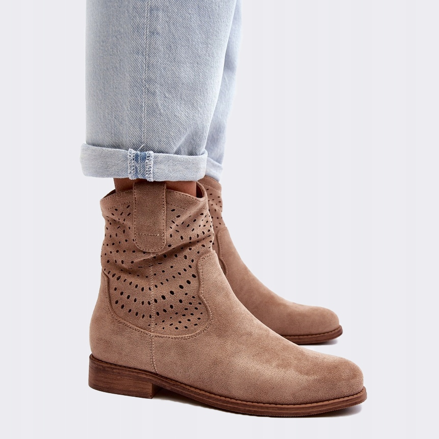 Botki Damskie Wygodne Modne Ażurowe Mocne Fajne Kowbojki Barski Beżowe 40 Kolekcja S.Barski