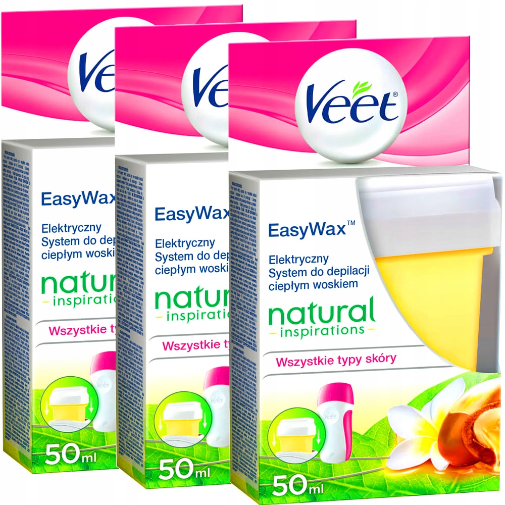 Veet Easy Wax 3x Wkład 50 ml do Depilacji Roll-on Wszystkie Typy Skóry