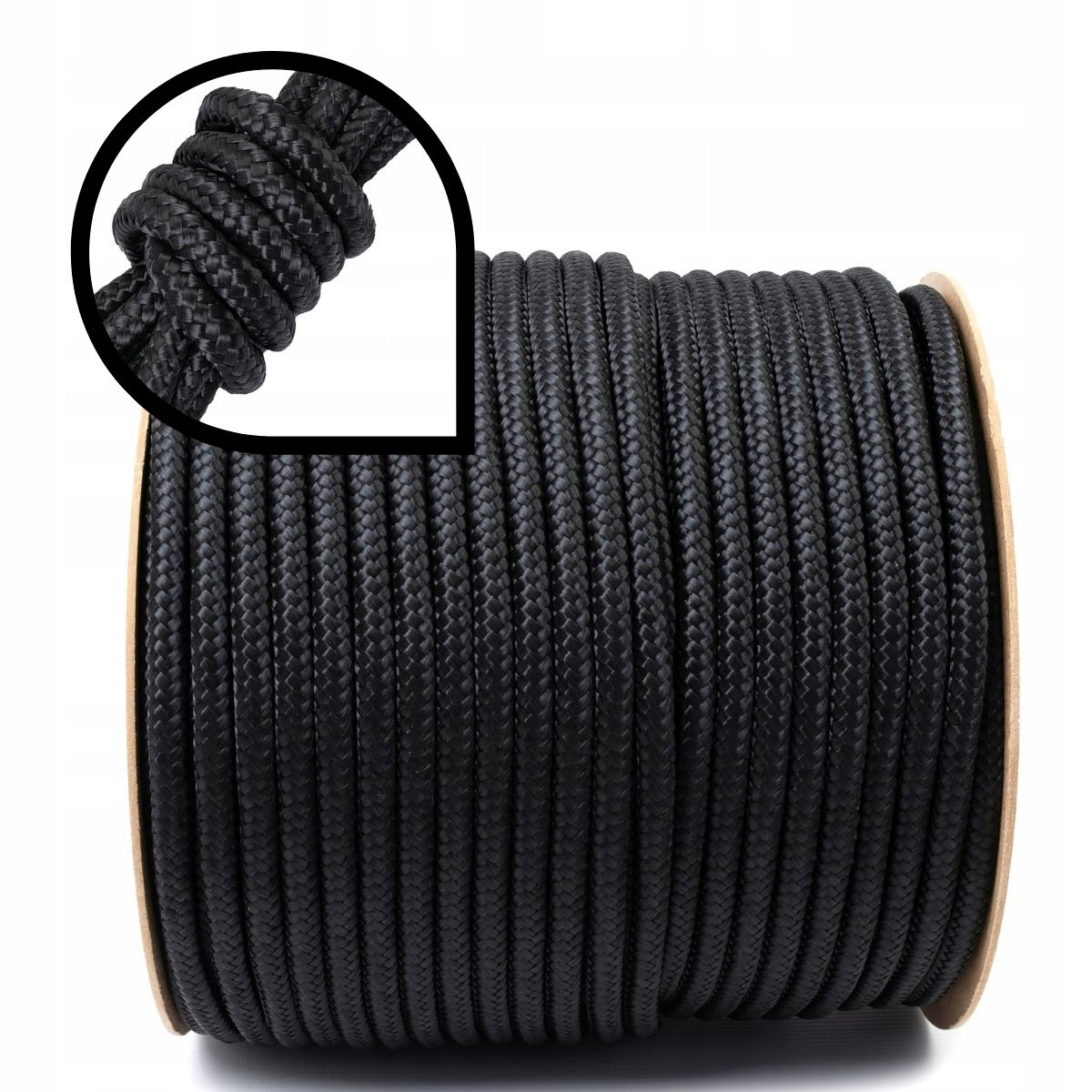 Polypropylenové lanko Pletené lano černé 10 mm 100 M Silné 1250 kg Šňůra
