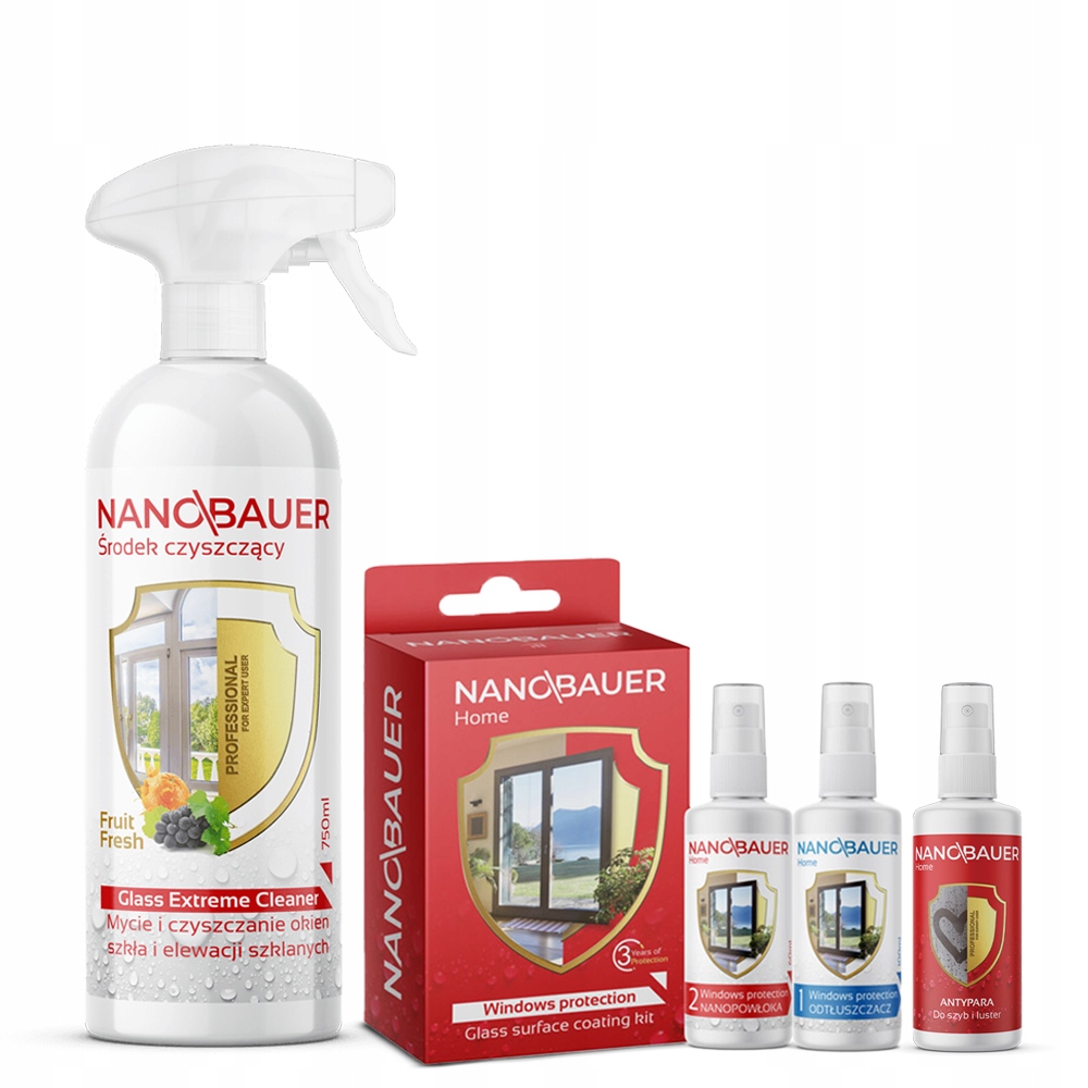 Levně Čisticí prostředek na sklo 750 ml impregnace na sklo 100 ml Antipara 100 ml Nanobauer