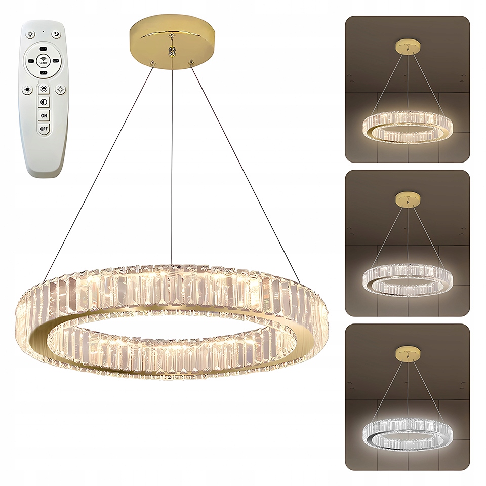 Lampa Wisząca Złota Kryształowa Glamour Żyrandol Led Z Pilotem