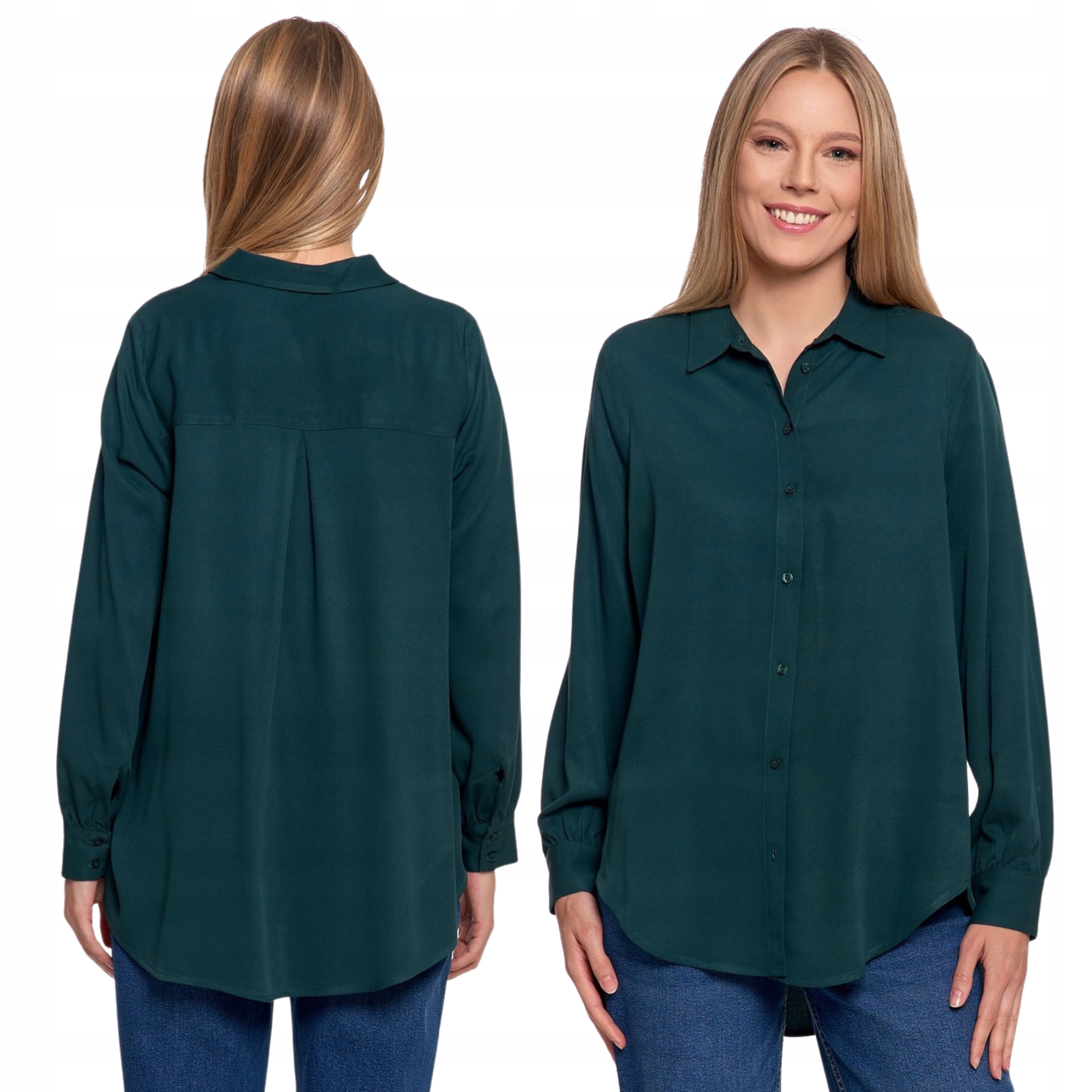 Koszula Damska Wiskoza 100% Asymetryczny Tył Moraj Oversize Zielona L/XL