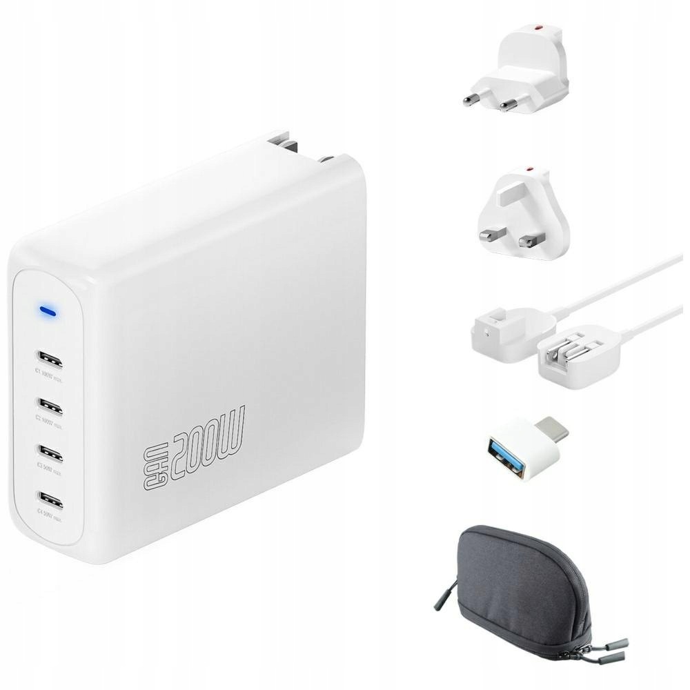 Síťová nabíječka 4smarts GaN Flex Pro Travel 200W, 4x Usb-c, bílá
