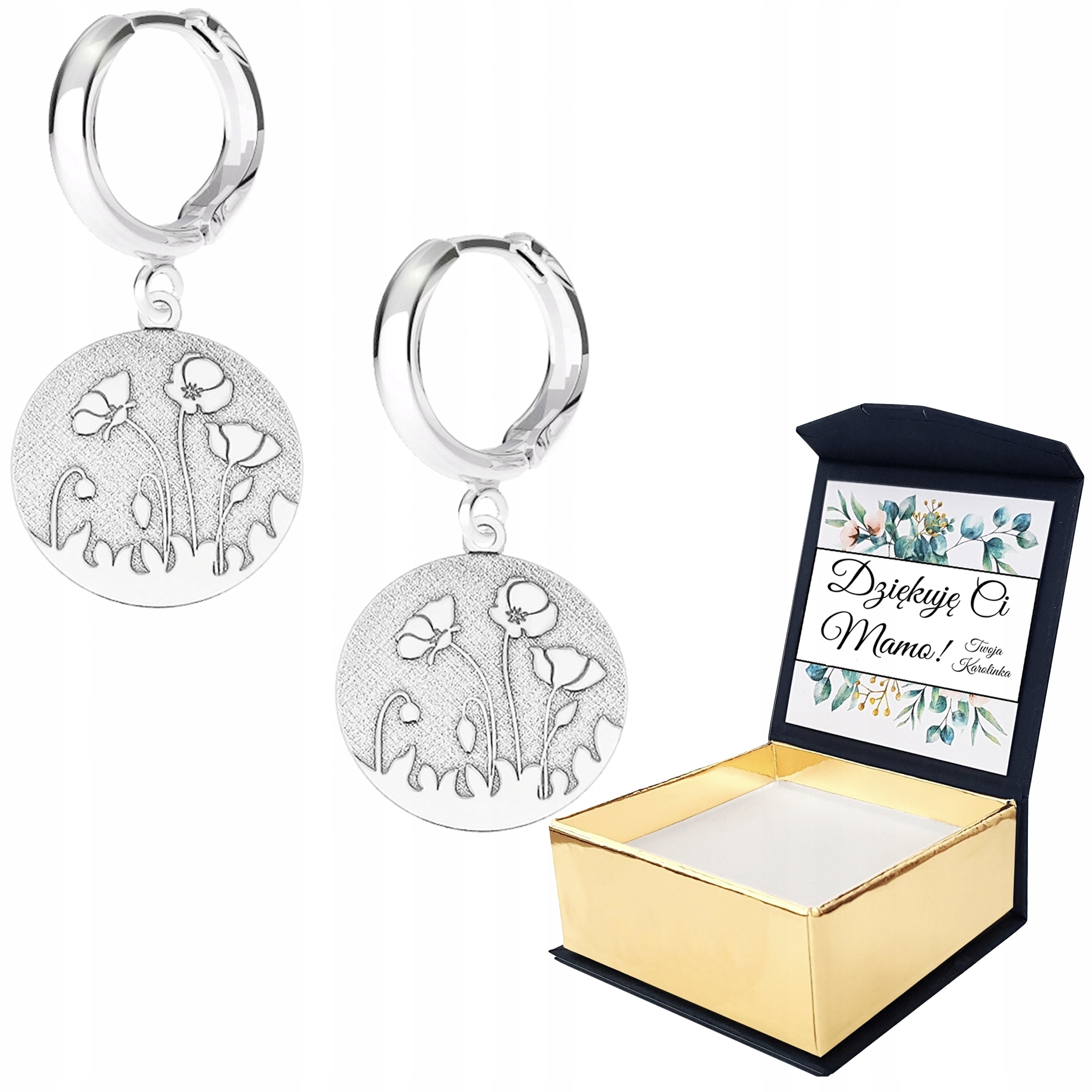 Stříbrné náušnice Máky Květiny Květina Vlastní Potisk