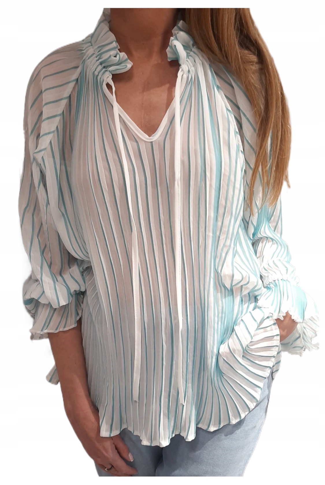 Cocomore Košile s volánkem Plisovaná bílá tyrkysová 36/S