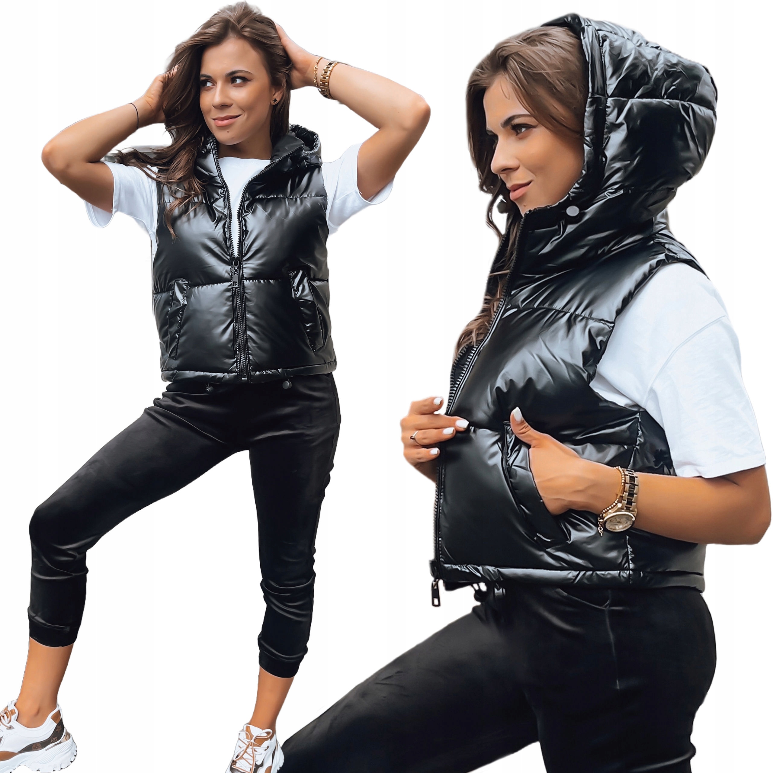 KAMIZELKA DAMSKA BEZRĘKAWNIK Z KAPTUREM roz. L