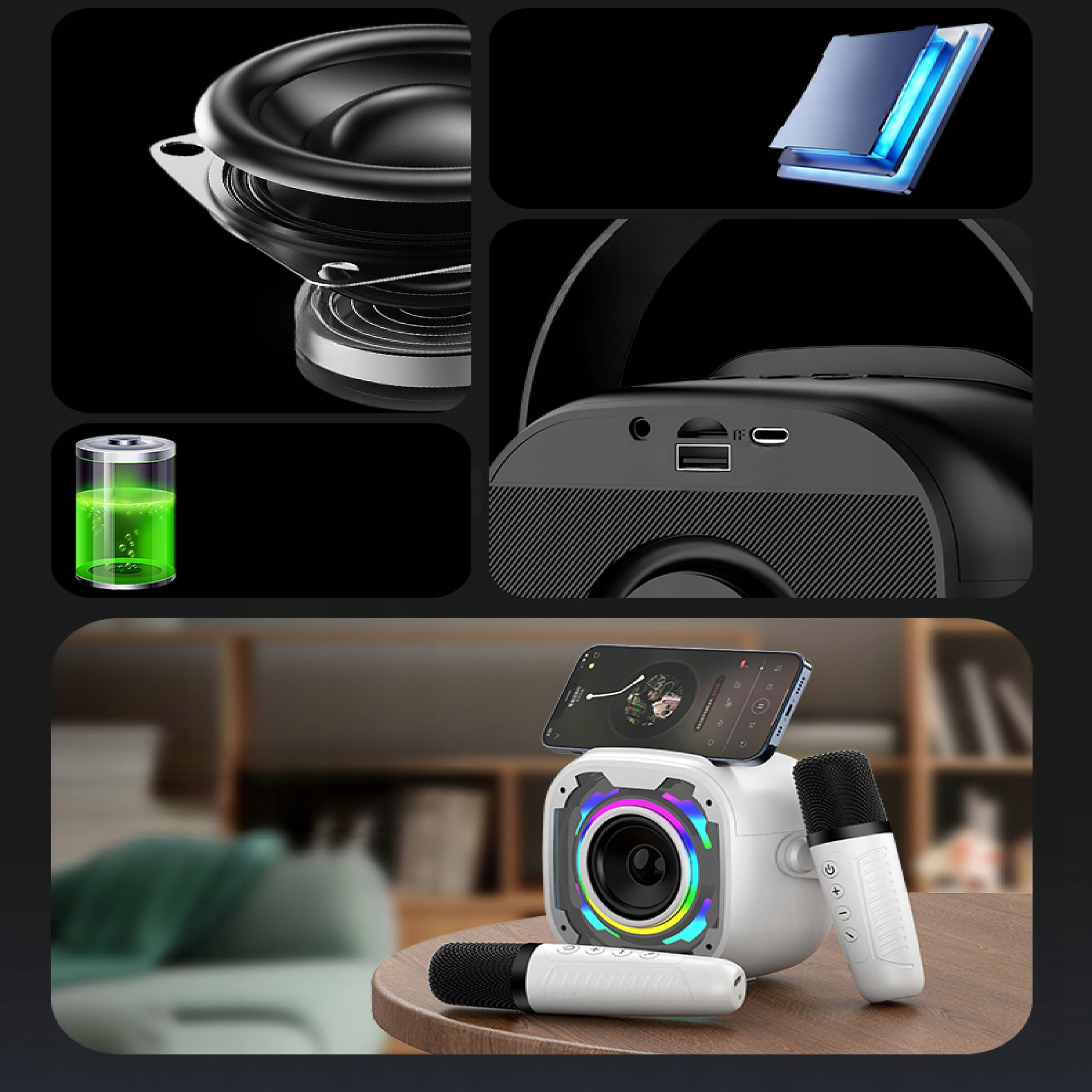 Karaoke Mikrofon Bezprzewodowy Głośnik Bluetooth Dla Dzieci 2 Mikrofony Led EAN (GTIN) 5906293611198