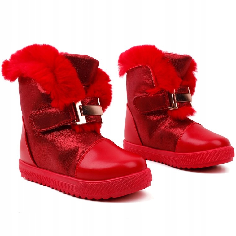 Botki dziewczęce ocieplane śniegowce kozaki red