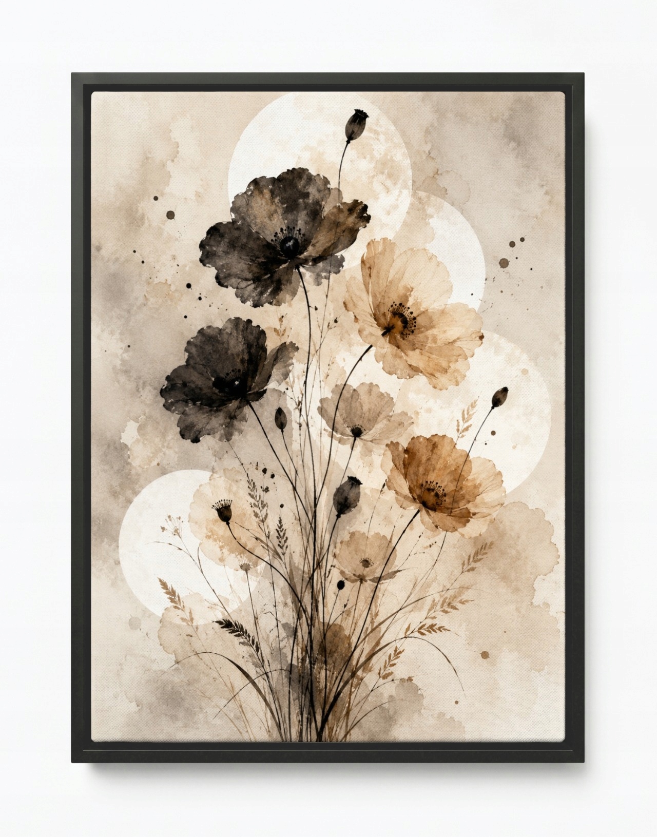 Obraz Rám Americký Box Akvarel Příroda Květiny Máky Béžová Hnědá Boho 60x80