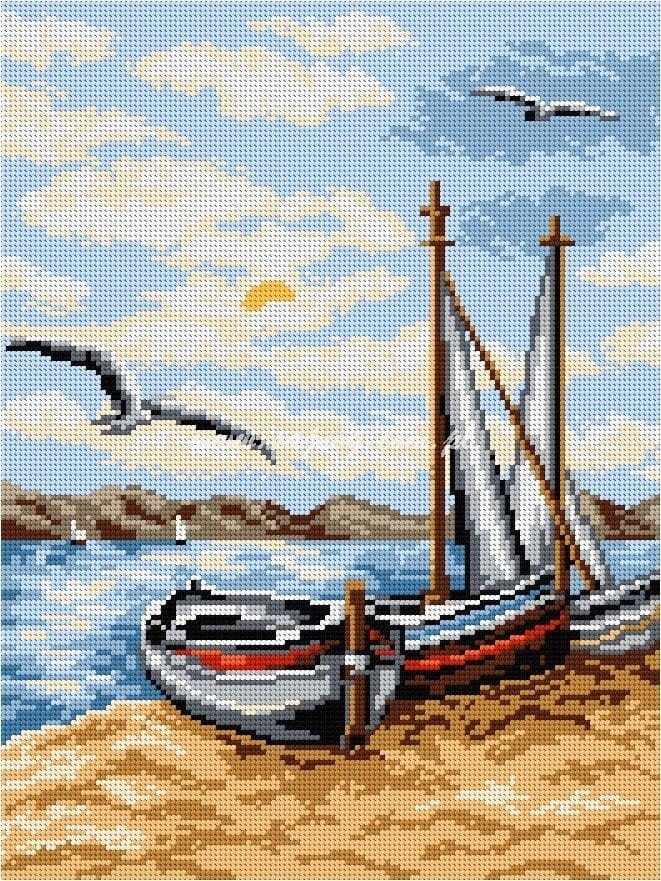 Vyšívací sada pro křížkovou a polokřížovou výšivku pobřeží 8009, 30x40 Ariadna