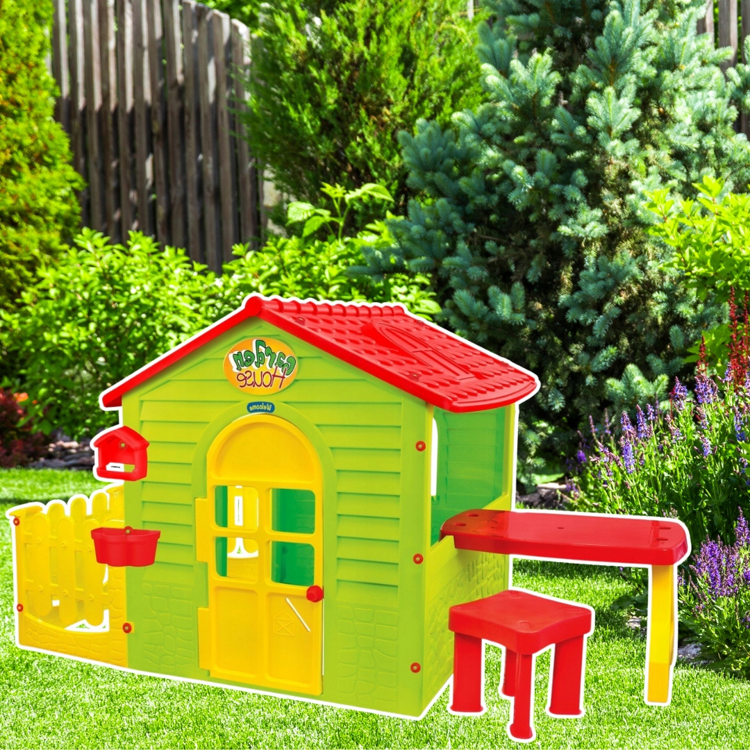 OGRODOWY LETNI DOMEK DZIECIĘCY ZABAWKA Z PŁOTKIEM STOLIKIEM Stan opakowania oryginalne