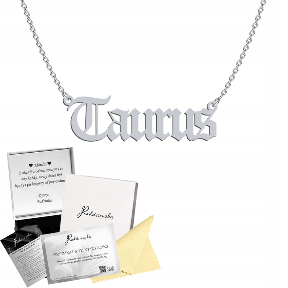 Stříbrný náhrdelník Býk Taurus Znamení zvěrokruhu Řetízek 925 Přání Bonus