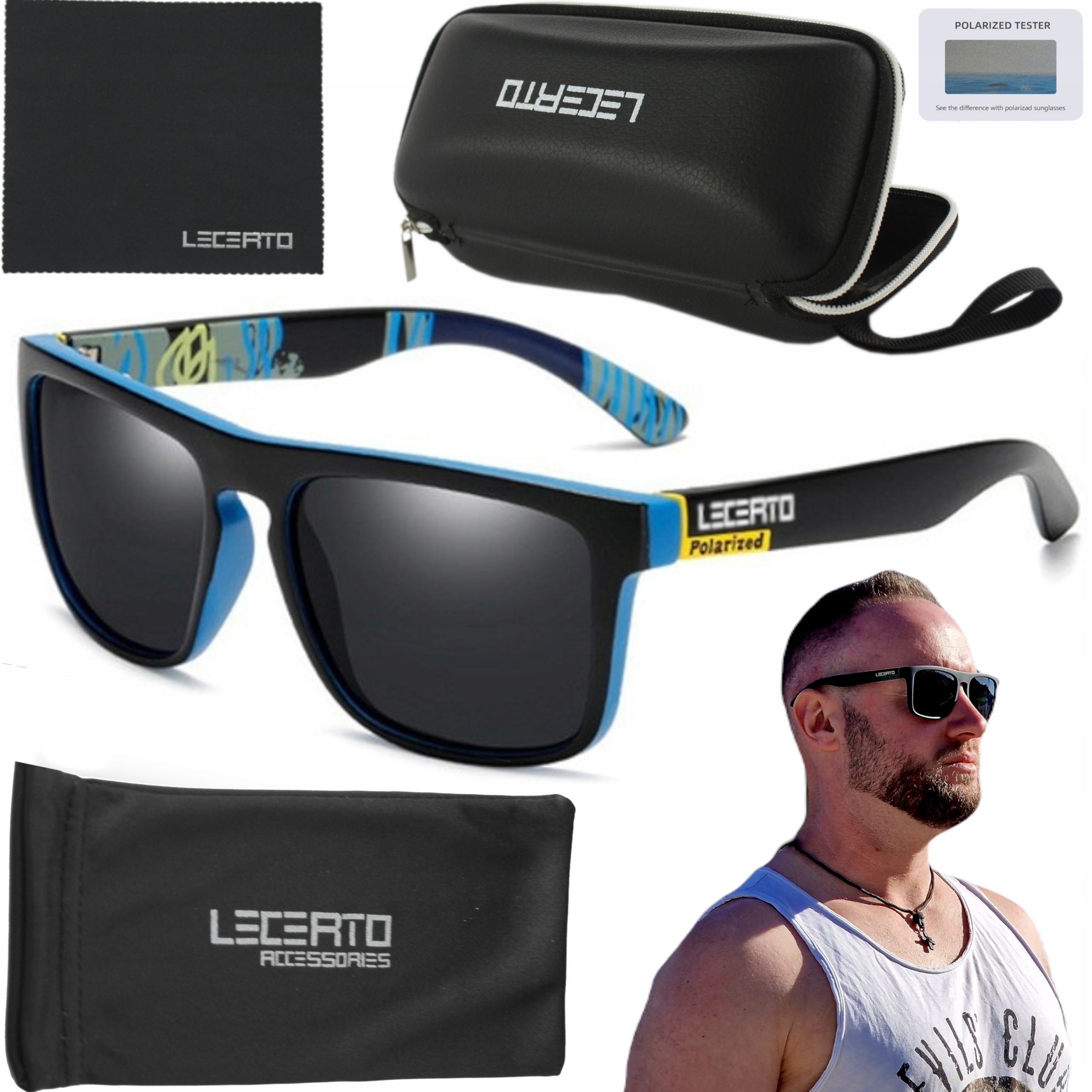 OKULARY PRZECIWSŁONECZNE POLARYZACYJNE UV400 DLA KIEROWCÓW ZESTAW LECERTO