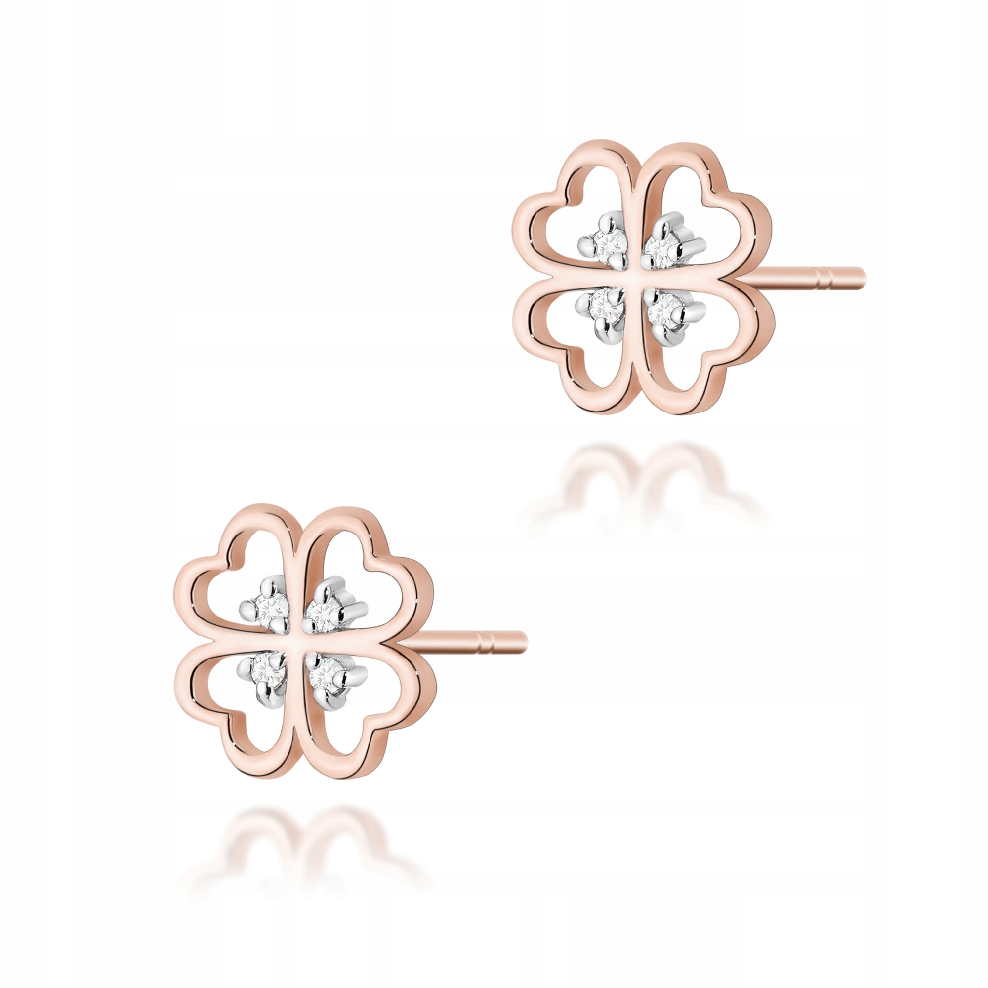 Zlaté náušnice 585 s diamanty růžové zlato kytičky stylové módní 14k
