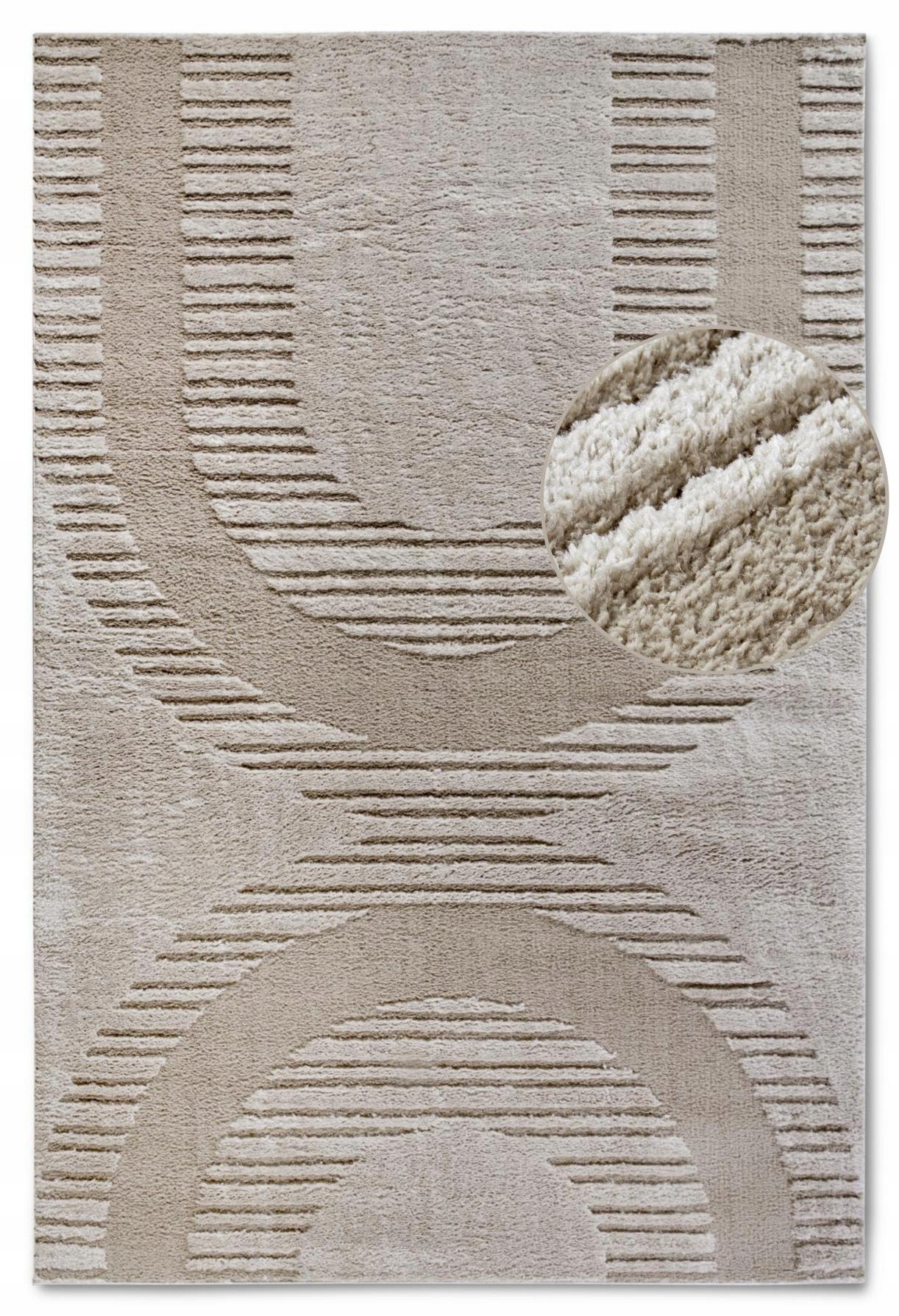 Koberec plyšový do obývacího pokoje 120x170 cm, béžový, moderní 3D vzor