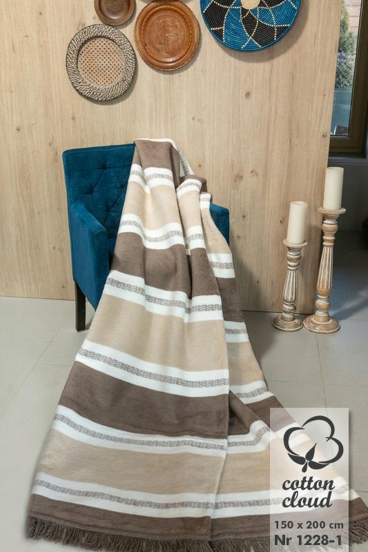 Akrylová bavlněná deka 150x200 pruhy béžová hnědá ekrii přehoz pléd