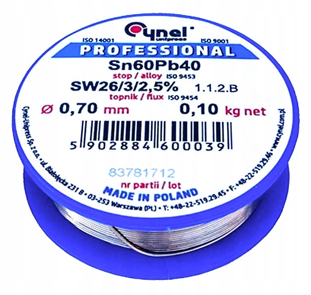 Cyna CYNEL 100g 0,70mm Sn60Pb40 SW26 Professional