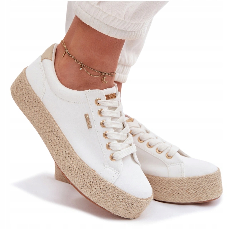Dámské Espadrilkové Tenisky Big Star Se Šněrováním A Pleteninou, Bílé, Velikost 39