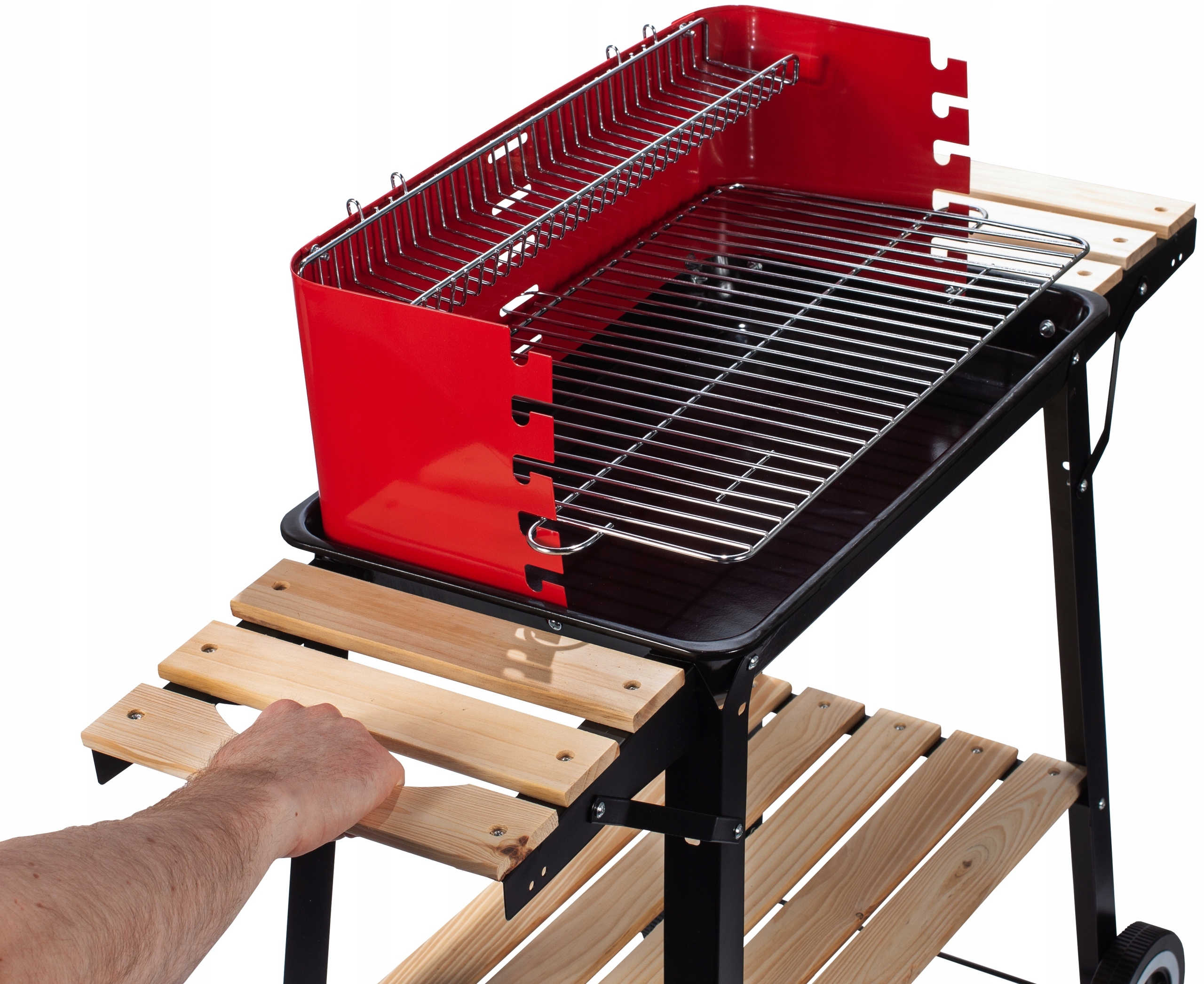 GRILL WĘGLOWY OGRODOWY CHROMOWANY RUSZT ROŻEN PRZENOŚNY REGULOWANY 2 PÓŁKI Szerokość grilla 86 cm