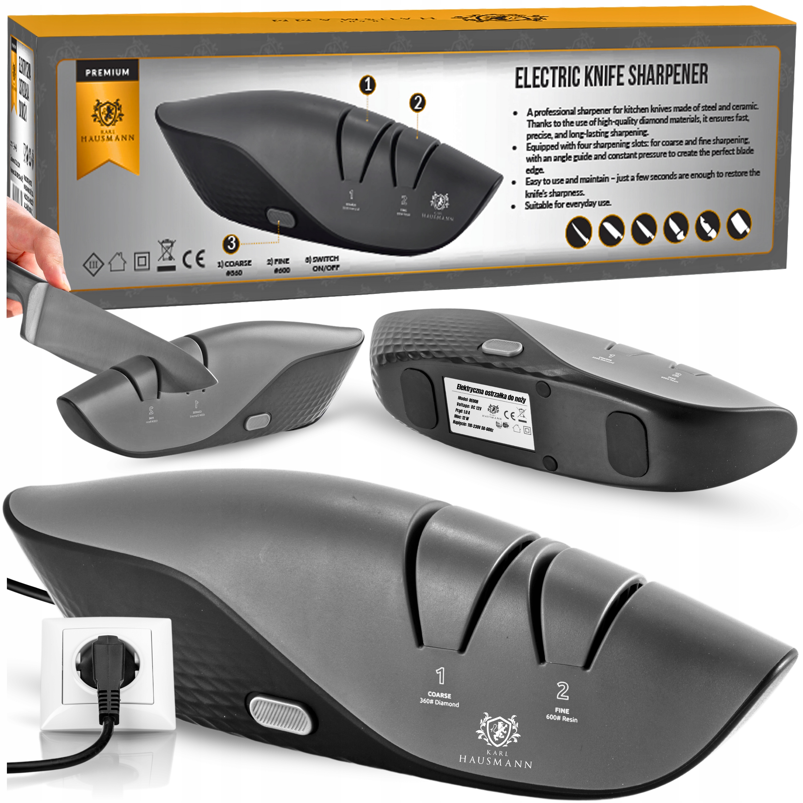 Elektrický Brousek Na Nože Diamantový 2-STUPŇOVÝ Brousek Oslí Kámen 2v1