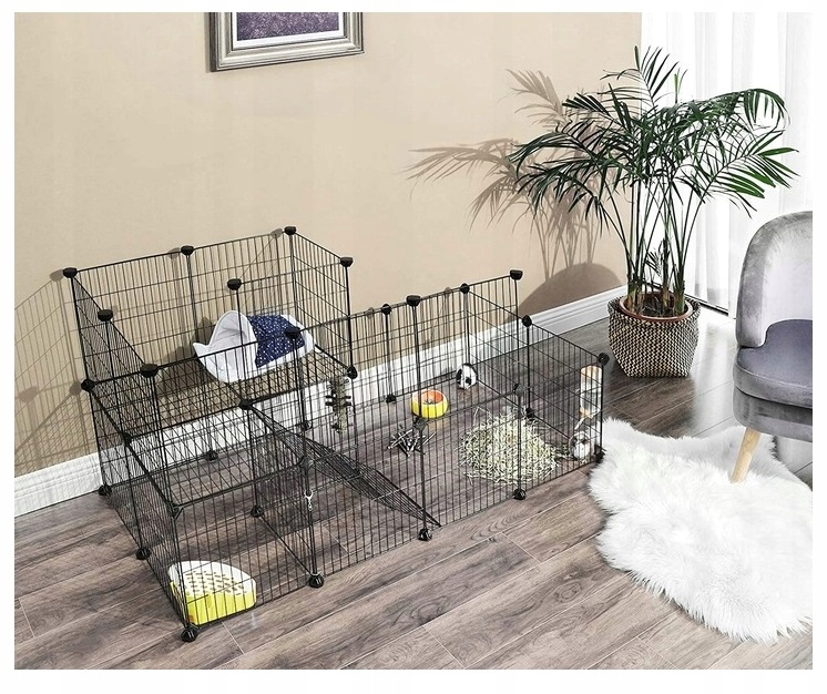 Levně Velká kovová 2-úrovňová klec pro domácí zvířata, domeček pro králíka, prasátka