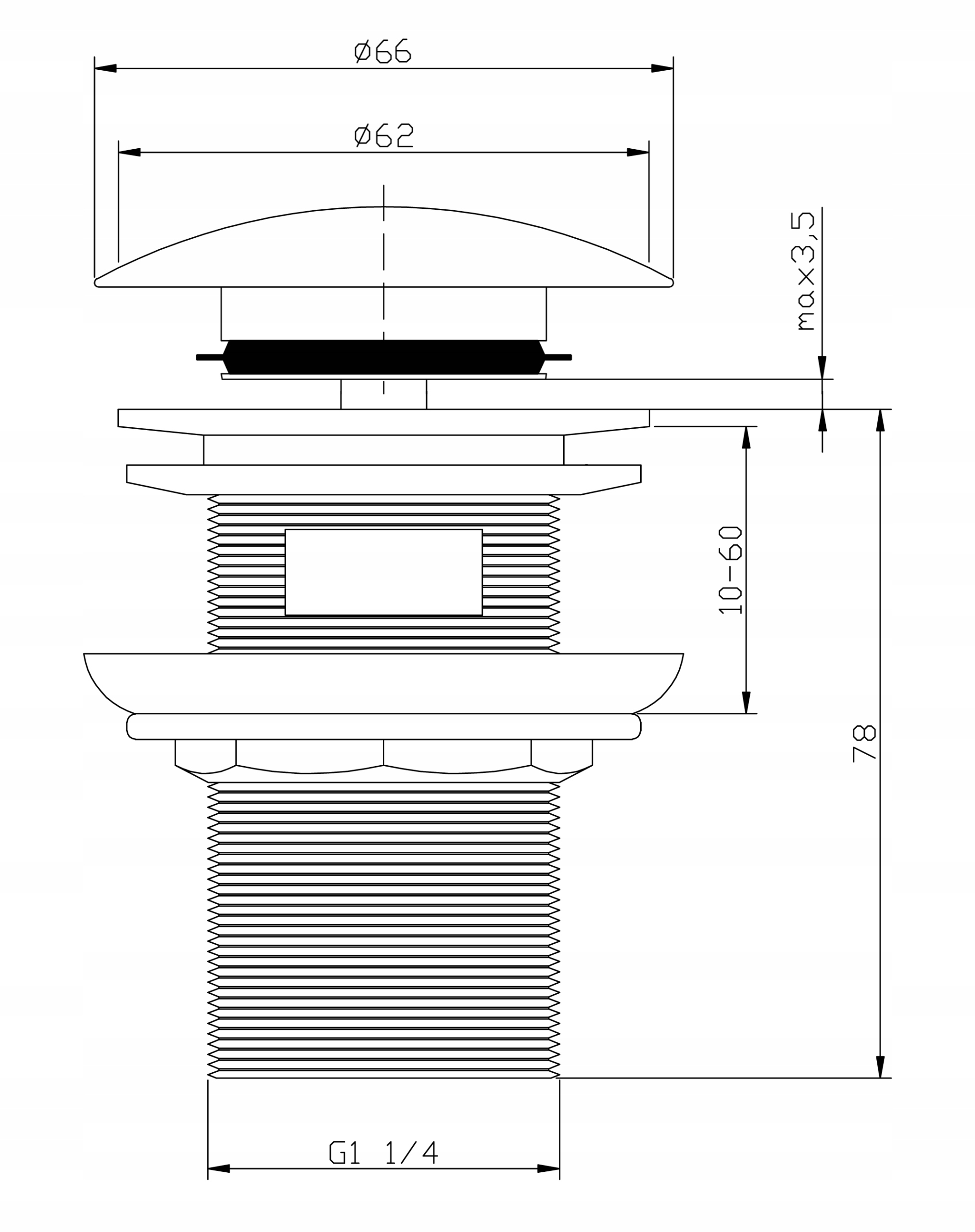 Korek klik-klak z przelewem okrągły CZARNY Kod producenta 5903631558306