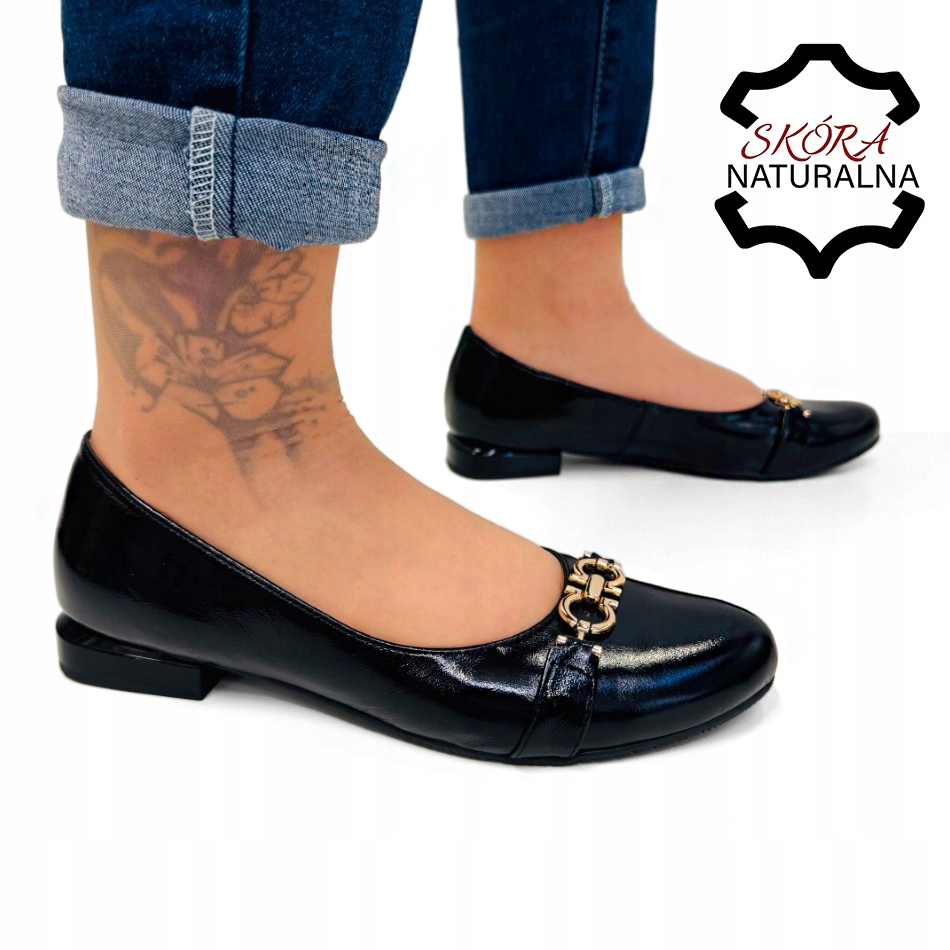 Černé Baleríny Polské Lodičky Kožené Boty Na Nízkém Podpatku 39