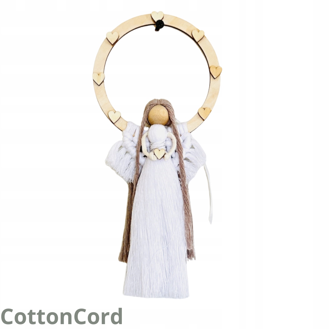 Anděl Na Dřevěné Obruči Se Srdíčky, ruční práce, památka dárek