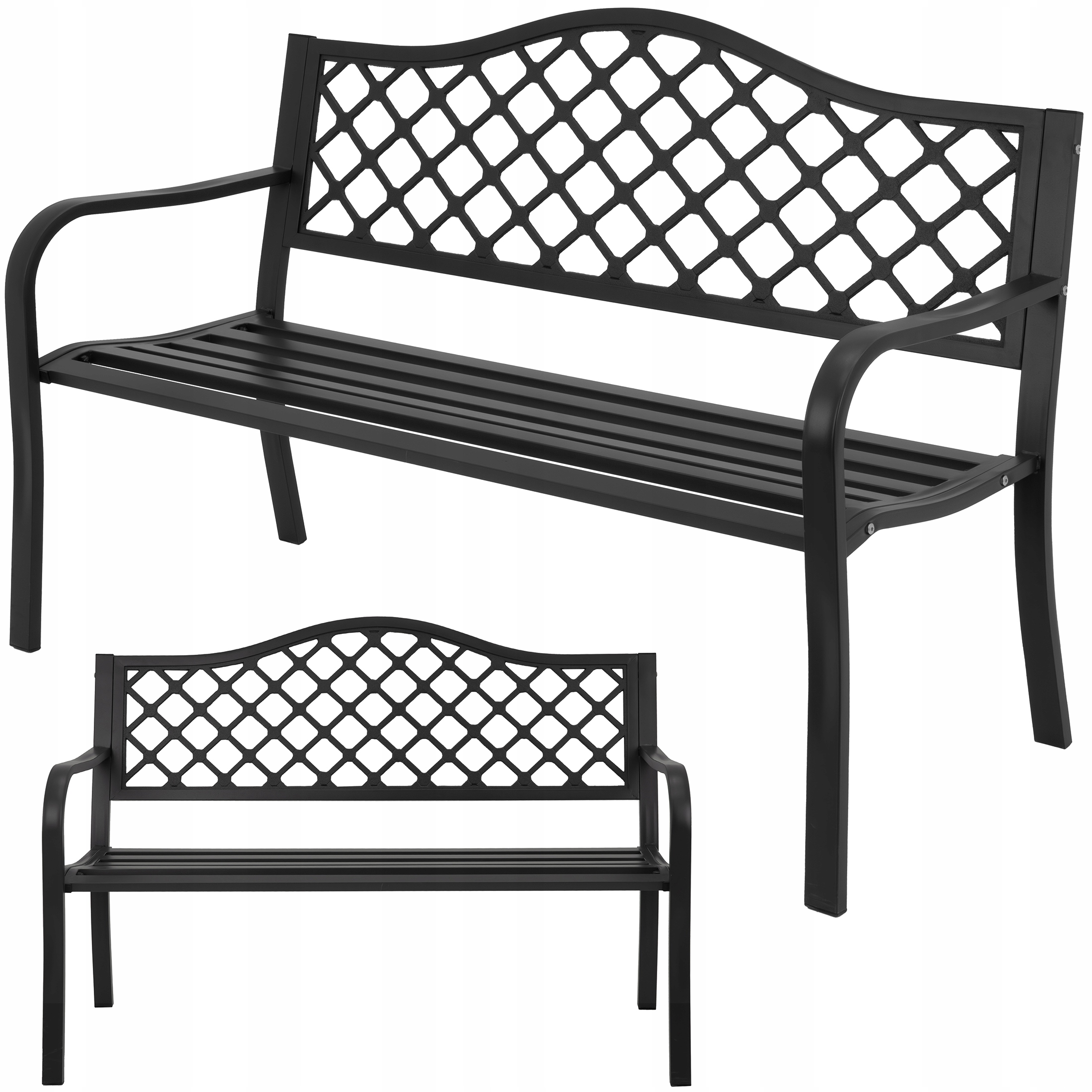 Kovová záhradná lavička s operadlom, dvojmiestna, Parková na terasu, Balkon, záhrada