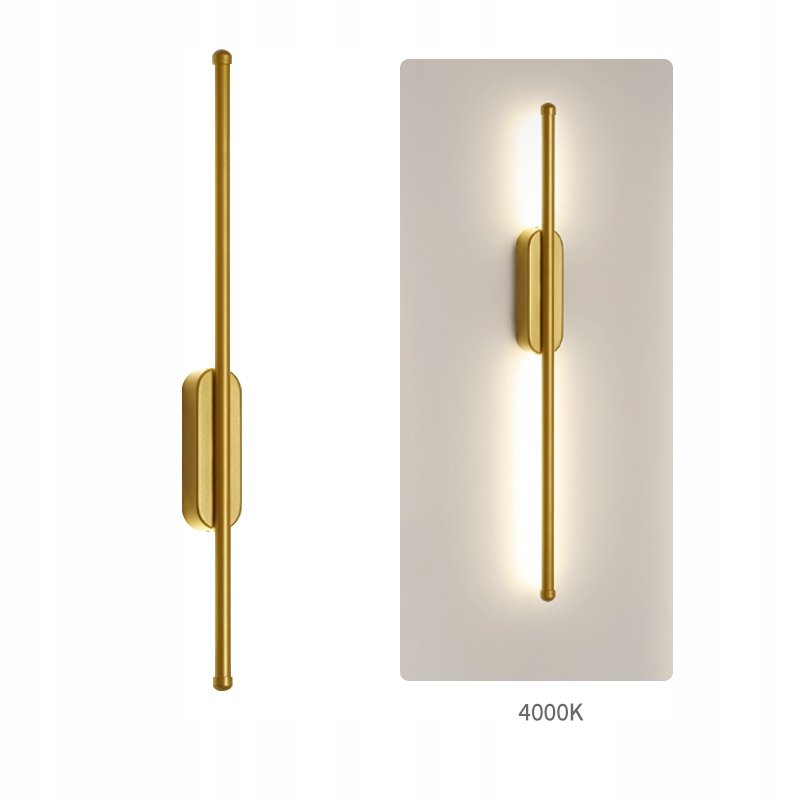 Nowoczesna Lampa Ścienna 60 CM 4000K Liniowy Kinkiet Led Złoty Wewnętrzny