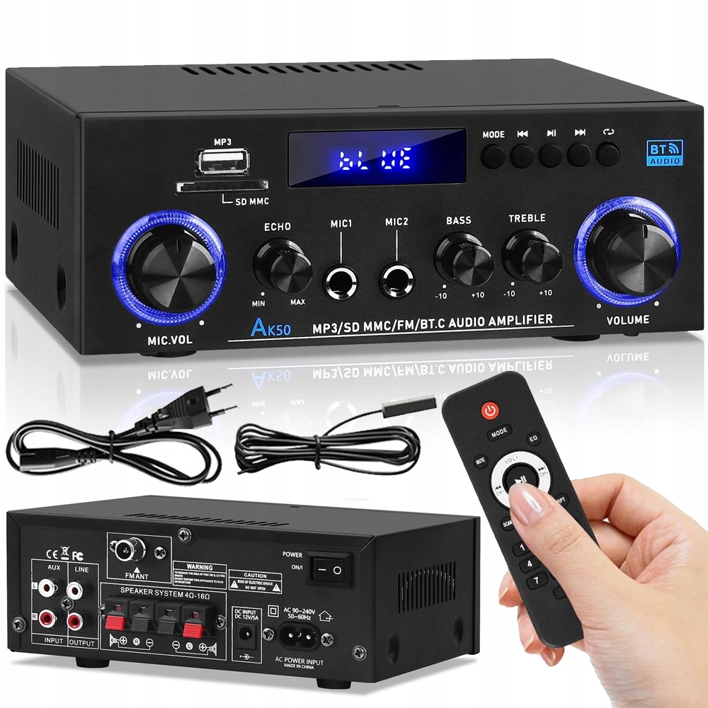 Bluetooth Audio Zesilovač Rádio Fm Přehrávač MP3 Stereo Receiver 800W