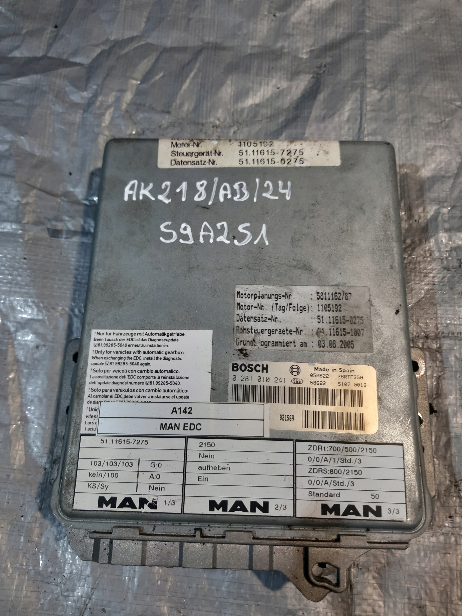 Centralina computer MAN EDC BOSCH 0281010241