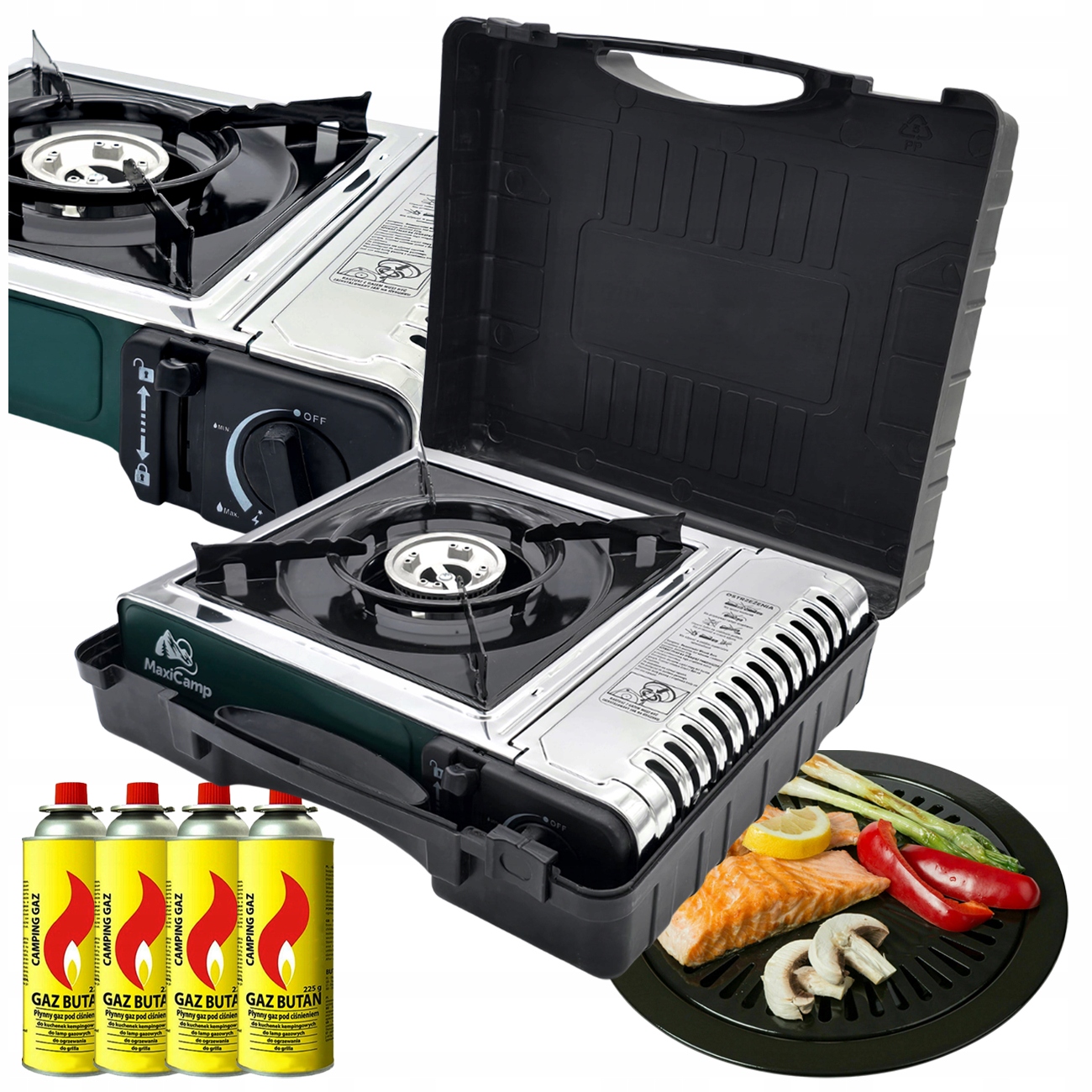 Kuchenka Turystyczna Gazowa na Kartusz x4 Grill Nierdzewna SafeTwist-Off