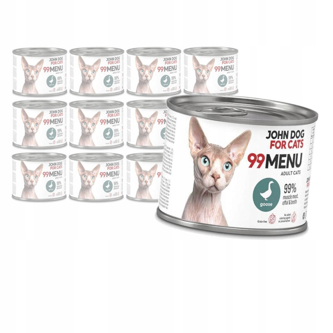 John Dog for Cats 99 Menu Vlhké Krmivo pro dospělé kočky s husou 12x200 g