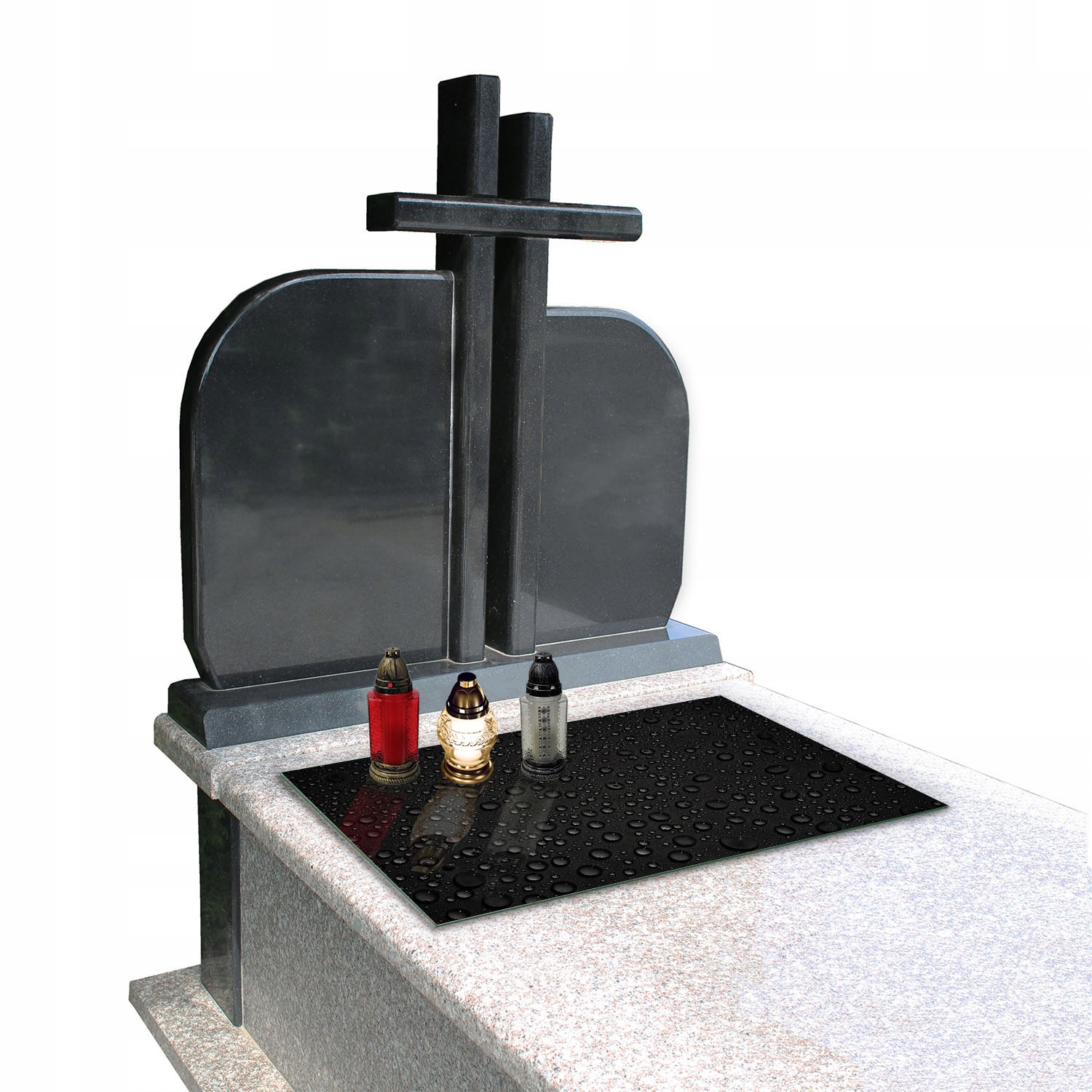 Podstawka HARTOWANA szklana na CMENTARZ pod ZNICZE 80x52cm wzór krople wody Długość 52 cm