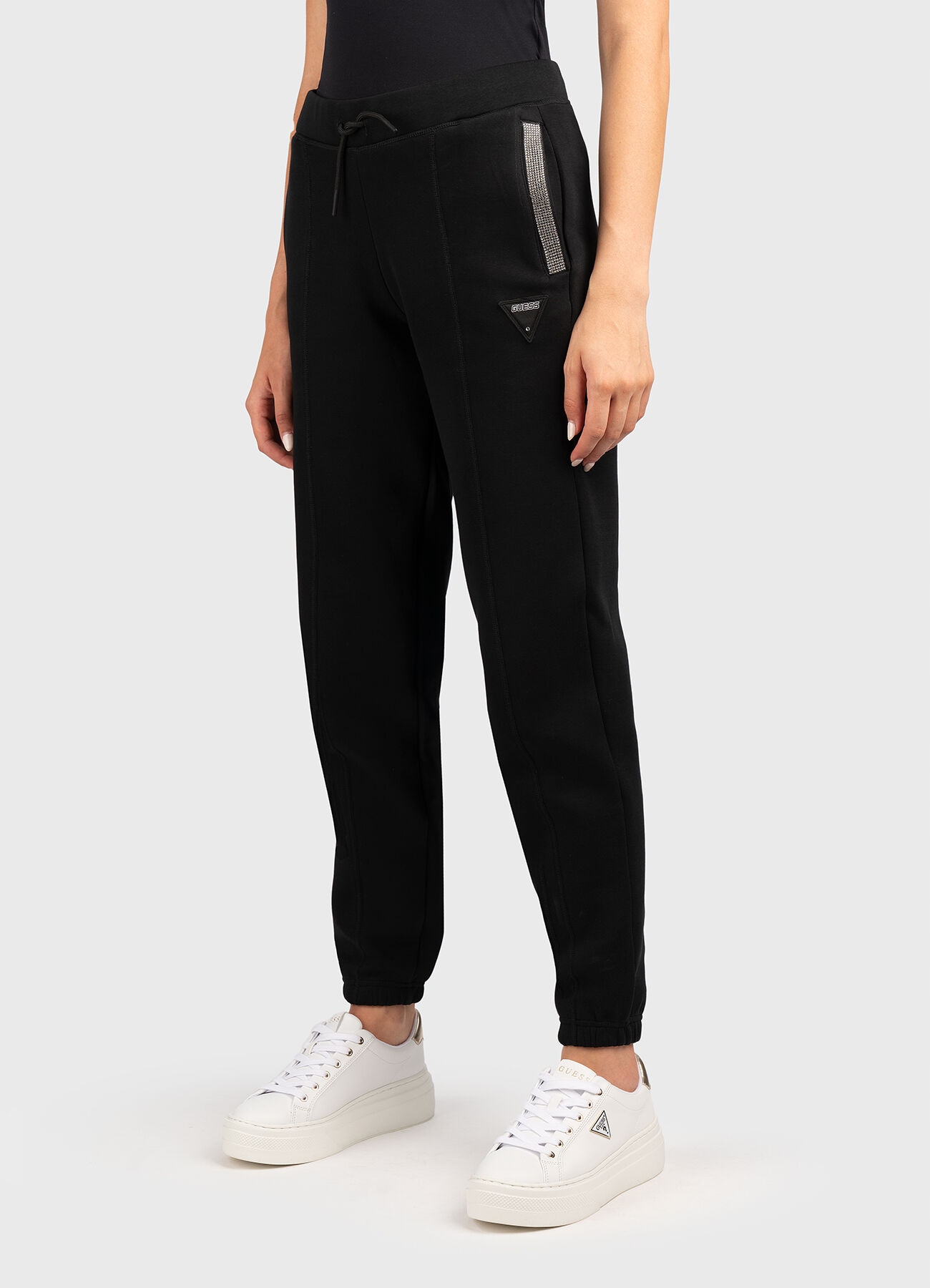 Guess Černé Teplákové Kalhoty S Lampasy A Zirkony Xs Hla