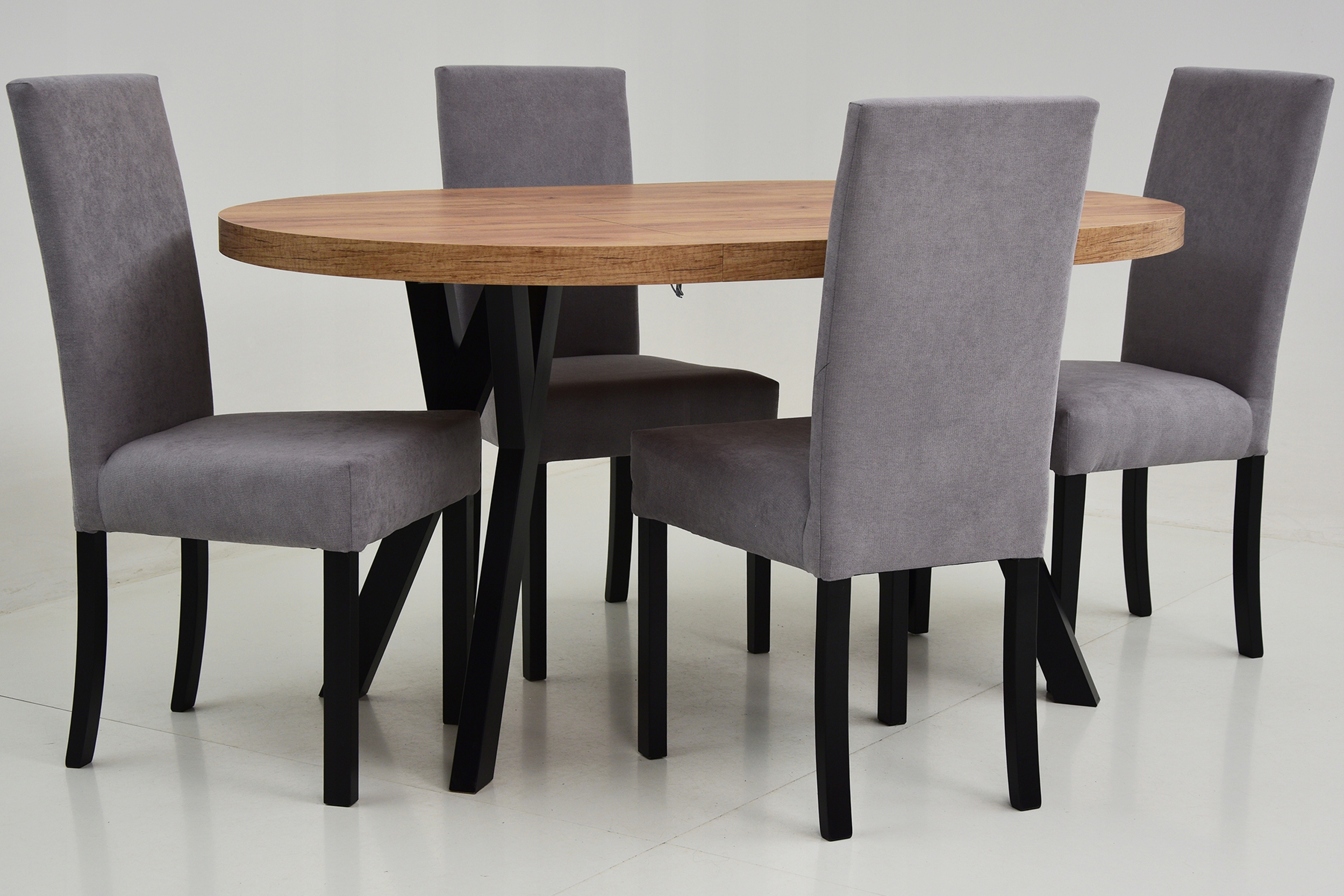 Zestaw do SALONU Stół okrągły ROZKŁADANY DĄB CRAFT i 4 krzesła FOTELOWE Szerokość stołu 100 cm