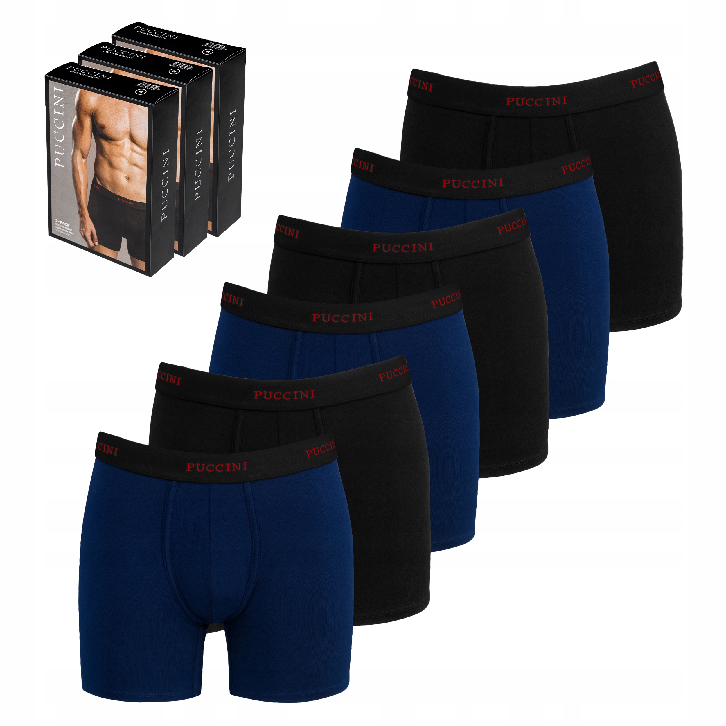 Pánské boxerky Puccini Černé Námořnická Modrá Sada Balení 6 Kusů Bavlněné M BX05M-1-7A
