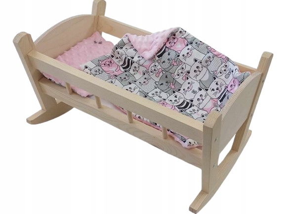 KOŁYSKA DLA LALEK DREWNIANA + POŚCIEL