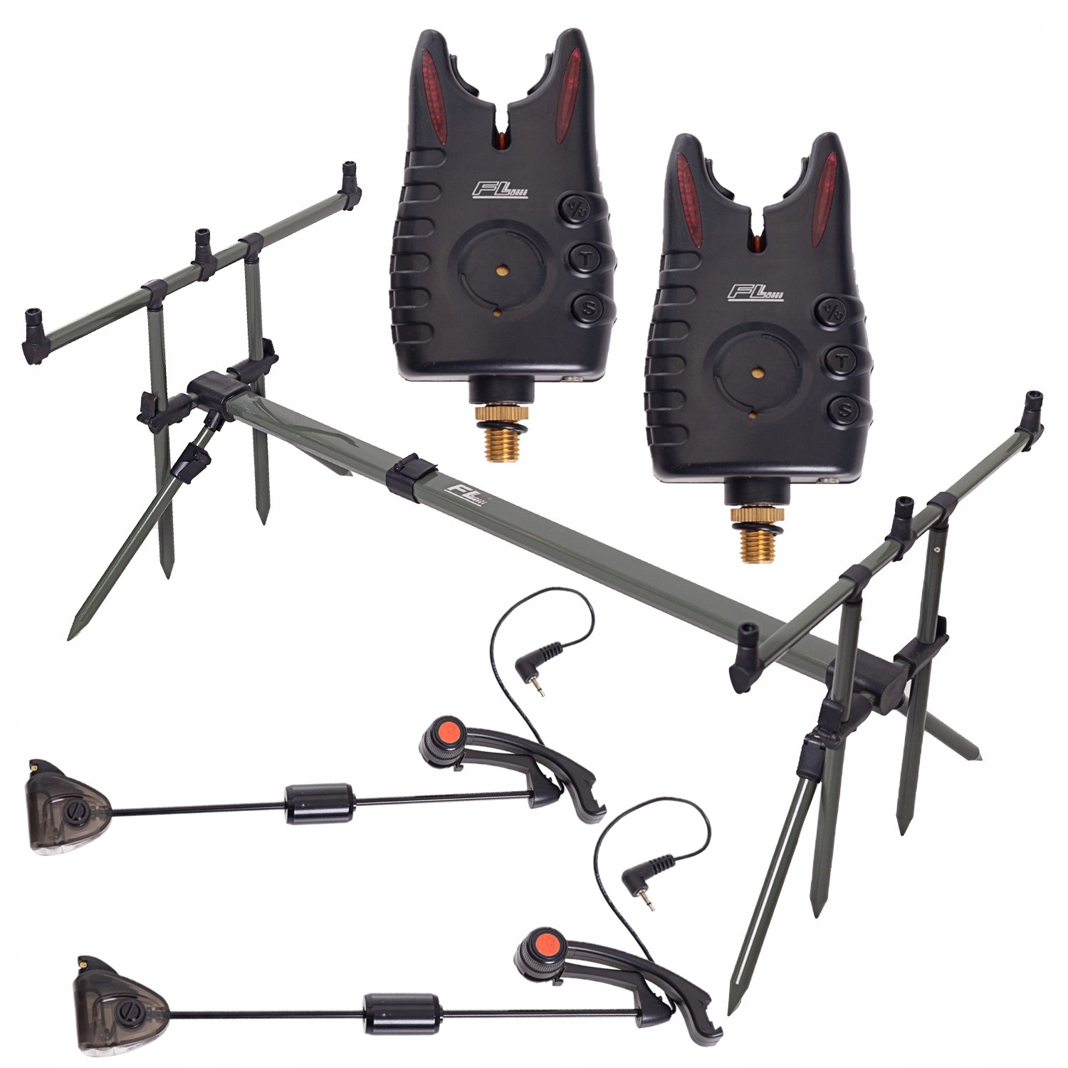 ZESTAW STOJAK NA 3 WĘDKI + 2X SYGNALIZATOR GRUNT 8LED+ 2X SWINGER LED